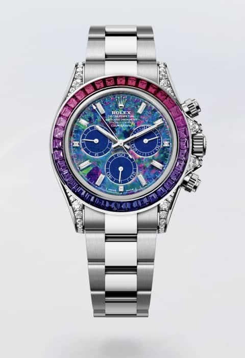 Rolex Cosmograph Daytona Winter, 950 platinum with blue-to-fuchsia sapphire bezel and blue opal dial