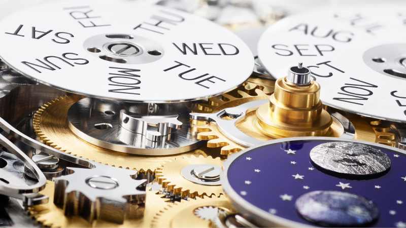 Rolex Perpetual Padellone annual calendar mechanism with day disc, month disc and meteorite moonphase disc