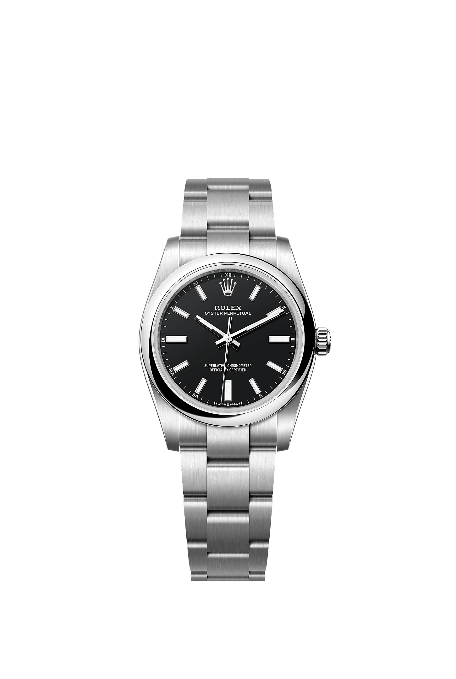 Oyster Perpetual 34, Oyster, 34 mm, Oystersteel, Dial : Black, Rolex