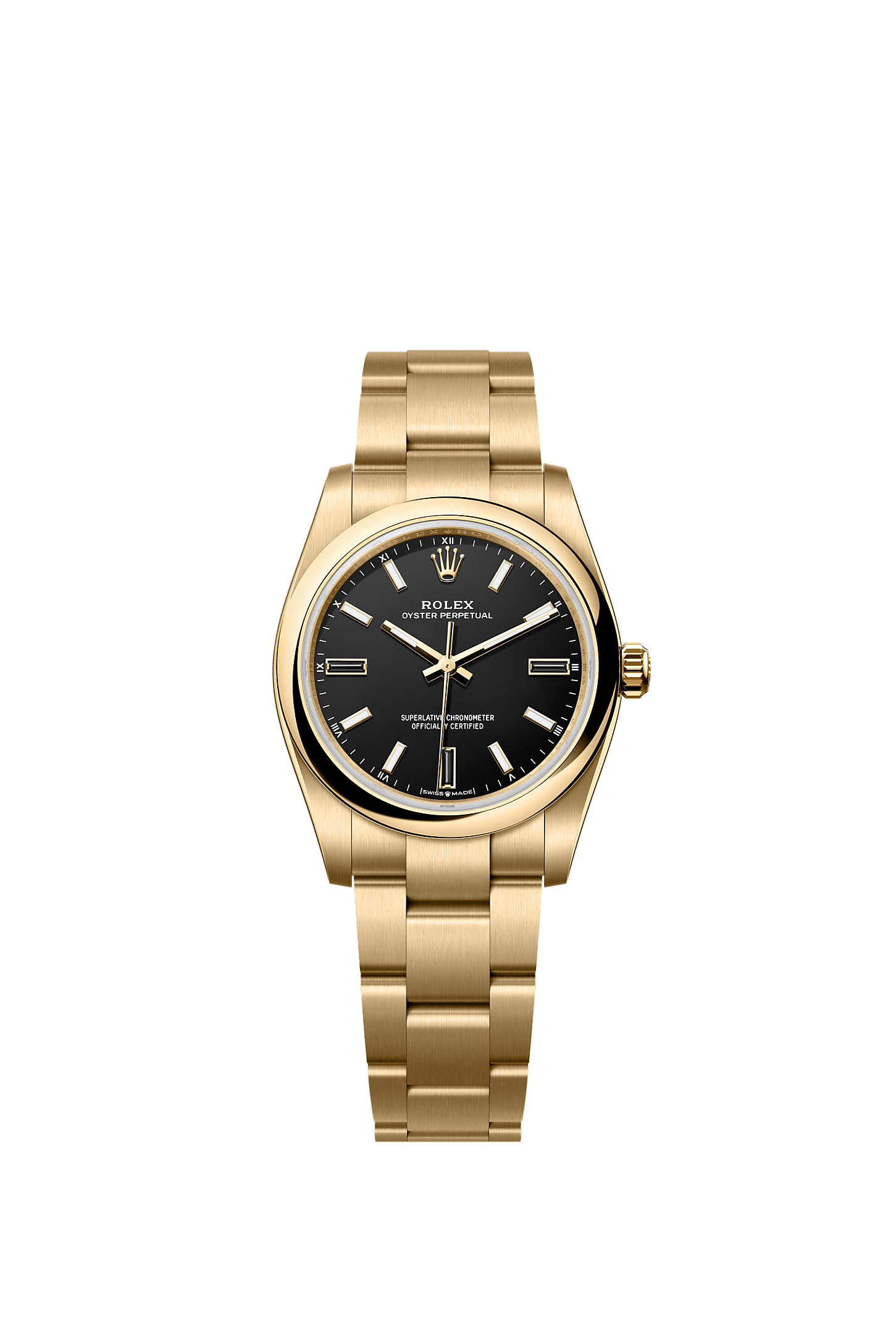 Oyster Perpetual 34, Oyster, 34 mm, yellow gold, Dial : Black, Rolex