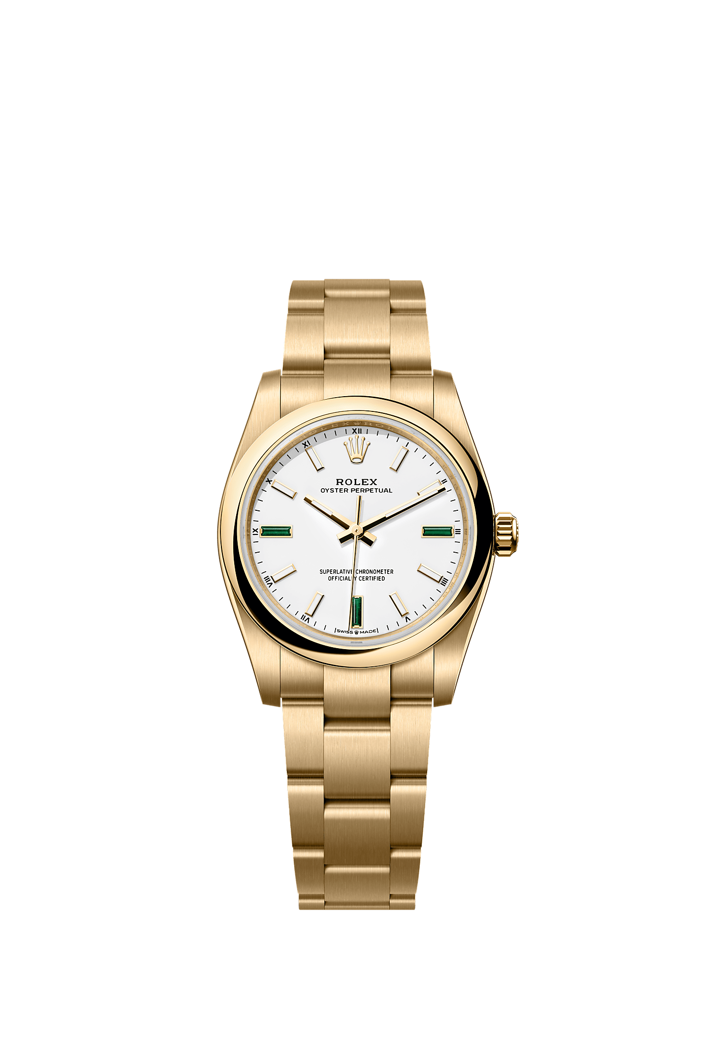 Oyster Perpetual 34, Oyster, 34 mm, Gelbgold, Zifferblatt : Weiß, Rolex