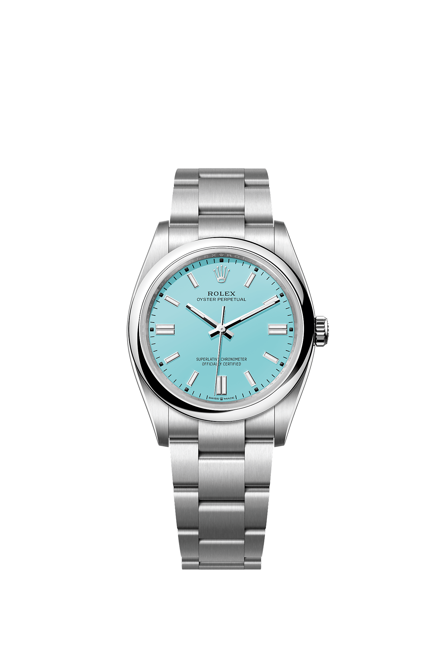 Oyster Perpetual 36, Oyster, 36 mm, Oystersteel, Permukaan : Biru firus, Rolex