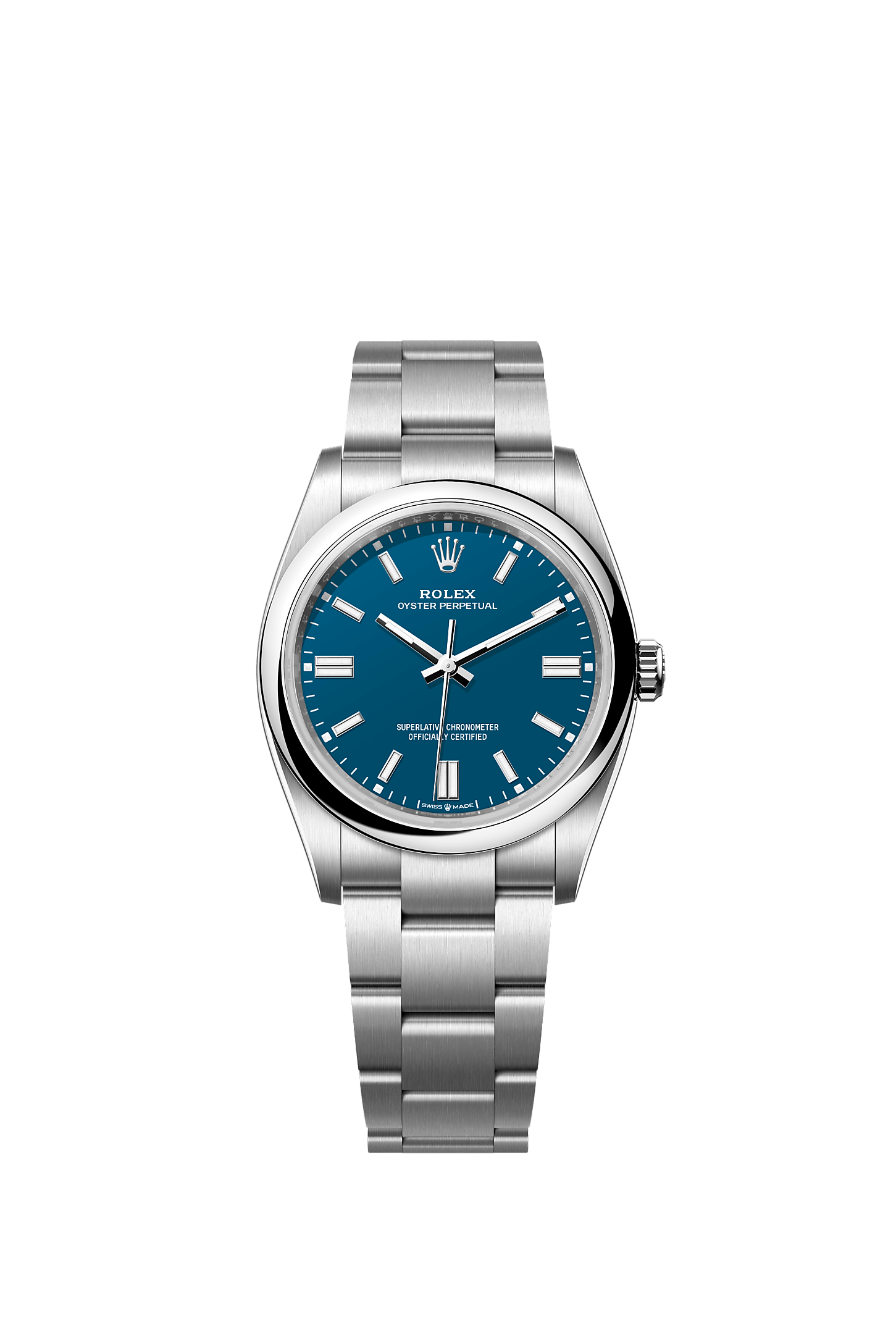 Oyster Perpetual 36, Oyster, 36 mm, Oystersteel, Dial : Med blue, Rolex