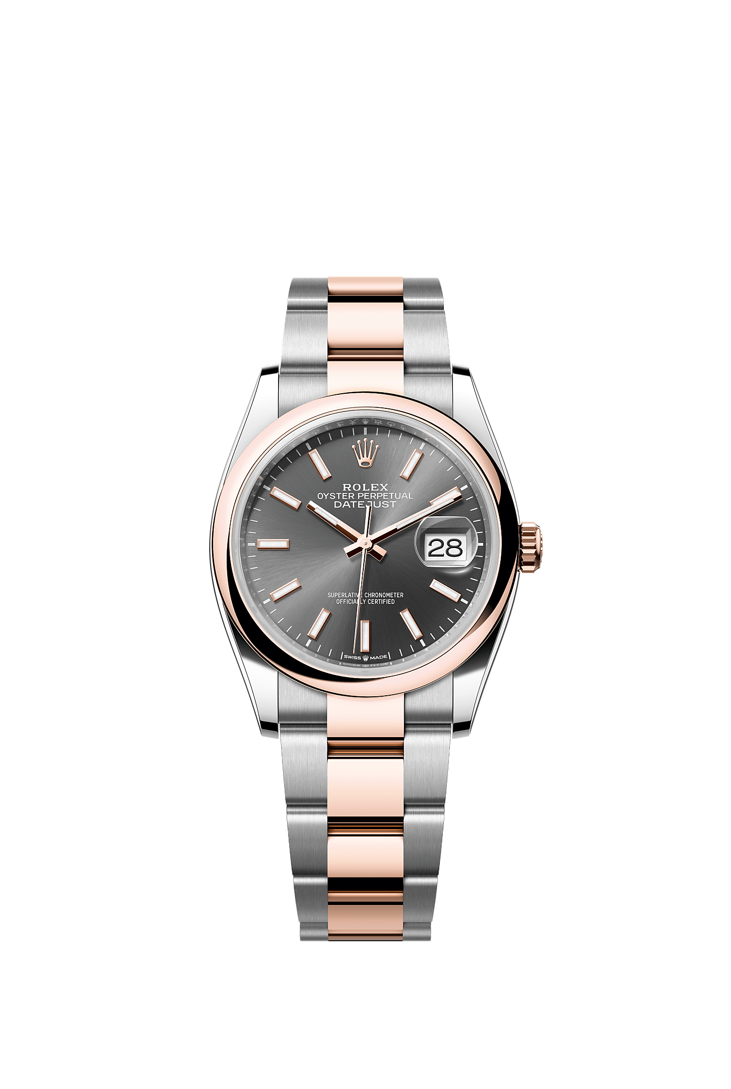 Datejust 36, Oyster, 36 mm, thép Oystersteel và vàng Everose, Mặt đồng hồ : Màu xám đá phiến, Rolex