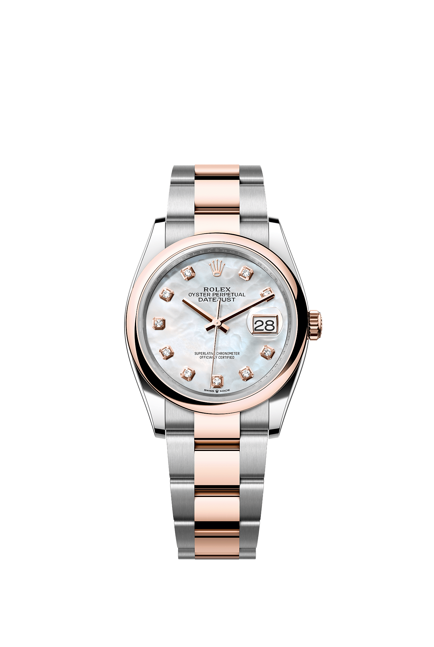 Datejust 36, Oyster, 36 mm, Oystersteel çelik ve Everose altın, Kadran : Pırlantalı beyaz sedef, Rolex