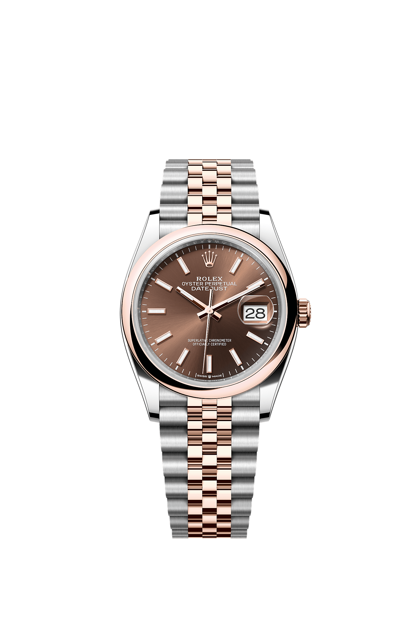 Datejust 36, Oyster, 36 mm, aço Oystersteel e ouro Everose, Mostrador : Chocolate, Rolex