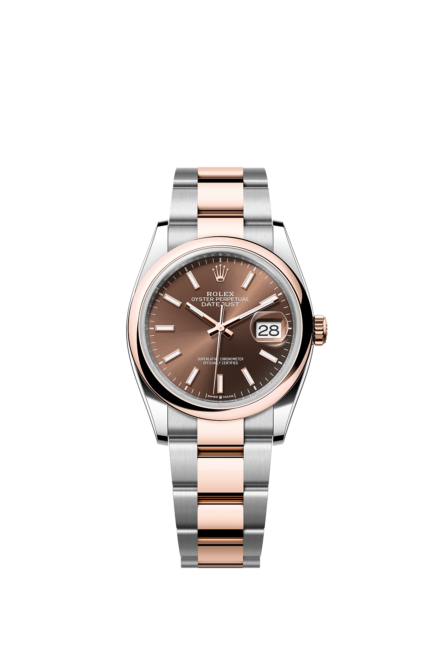 Datejust 36, Oyster, 36 mm, thép Oystersteel và vàng Everose, Mặt đồng hồ : Màu sô-cô-la, Rolex