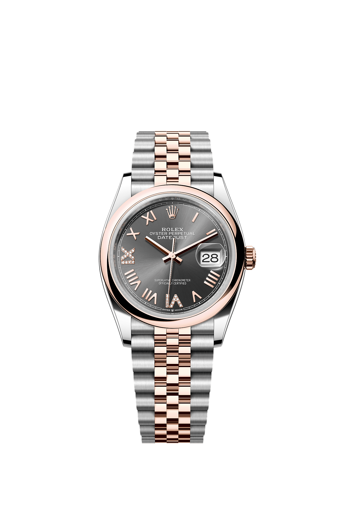 Datejust 36, Oyster, 36 mm, acero Oystersteel y oro Everose, Esfera : Color pizarra engastada de diamantes, Rolex