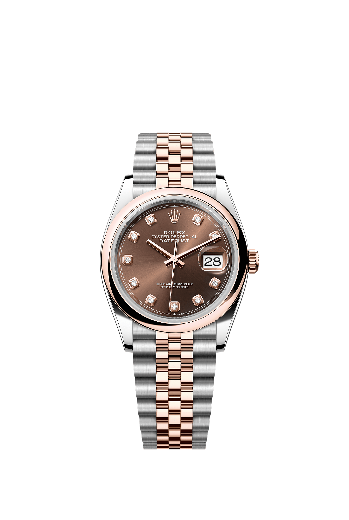 Datejust 36, Oyster, 36 mm, acciaio Oystersteel e oro Everose, Quadrante : Cioccolato con diamanti, Rolex