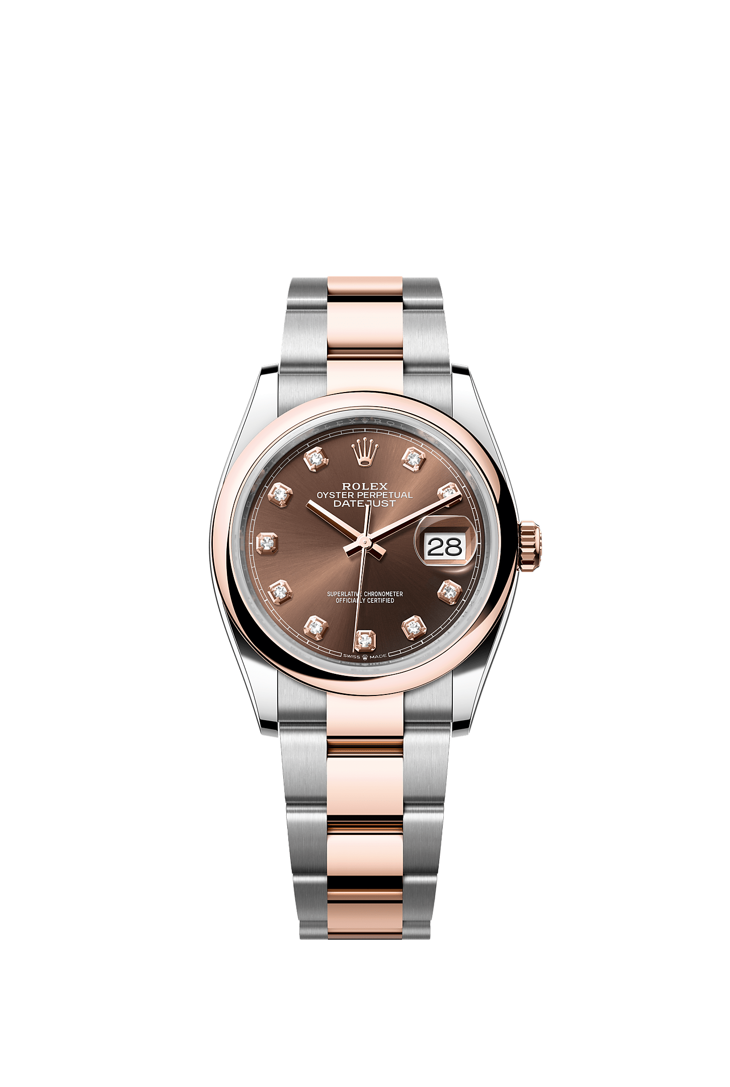 Datejust 36, Oyster, 36 mm, acciaio Oystersteel e oro Everose, Quadrante : Cioccolato con diamanti, Rolex