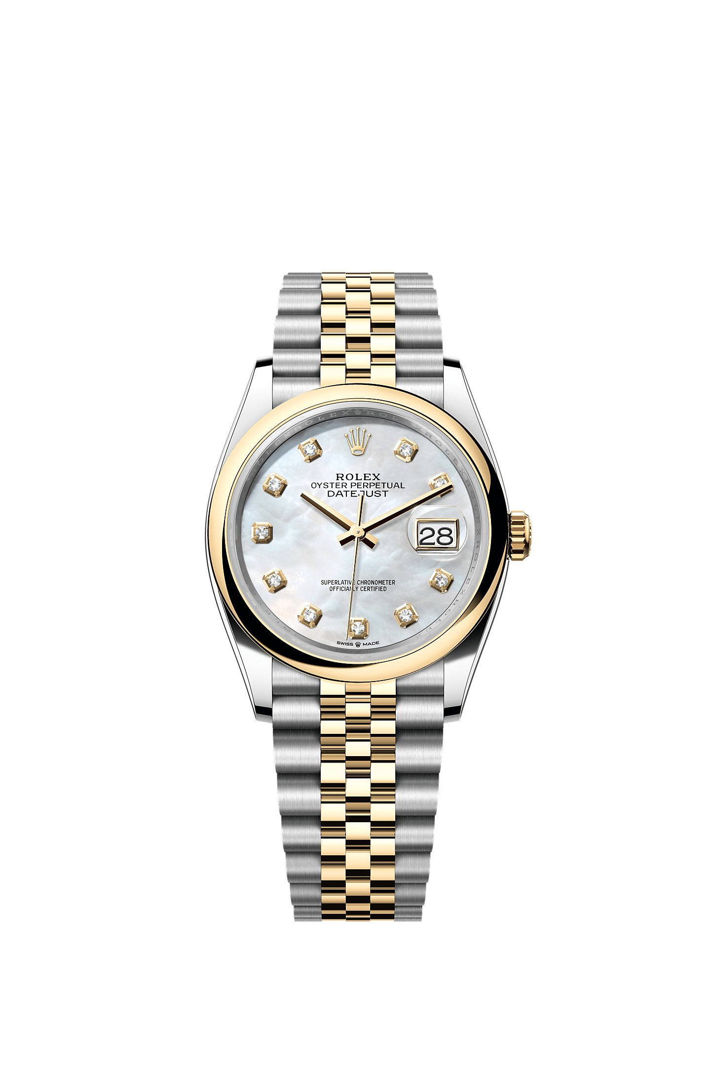 Datejust 36, Oyster, 36 мм, сталь Oystersteel и желтое золото, Циферблат : Белый перламутровый, бриллианты, Rolex