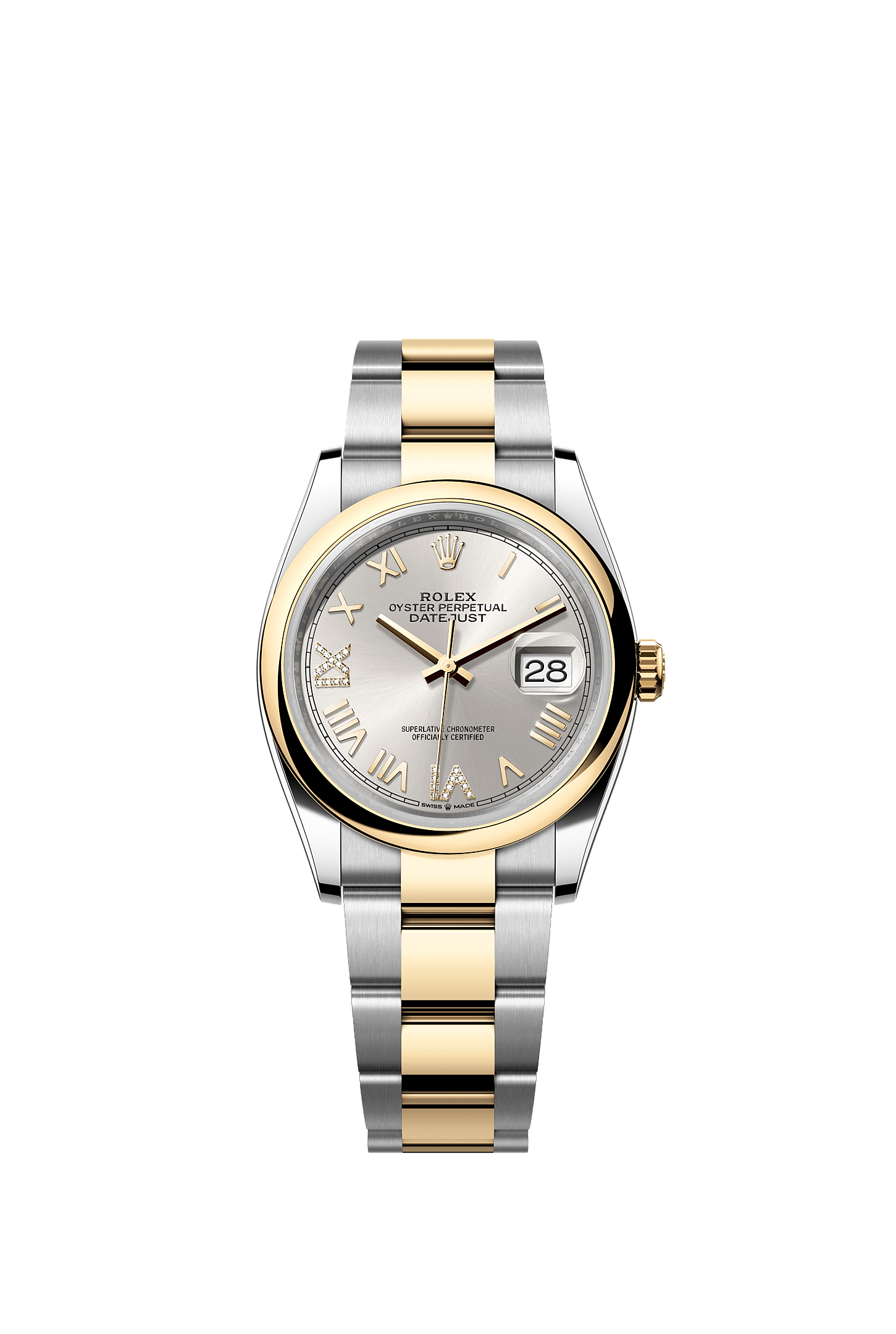 Datejust 36, Oyster, 36 mm, acciaio Oystersteel e oro giallo, Quadrante : Argentato con diamanti, Rolex