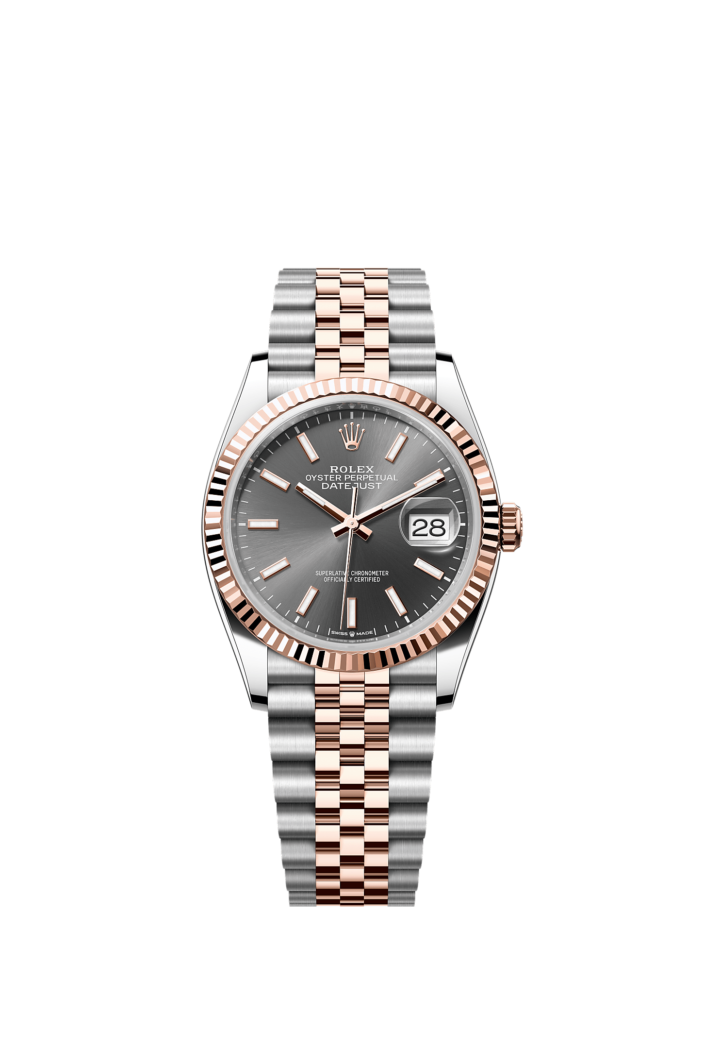 Datejust 36, Oyster, 36 มม., Oystersteel และ Everose gold, หน้าปัด : สีเทาอมน้ำเงิน, Rolex