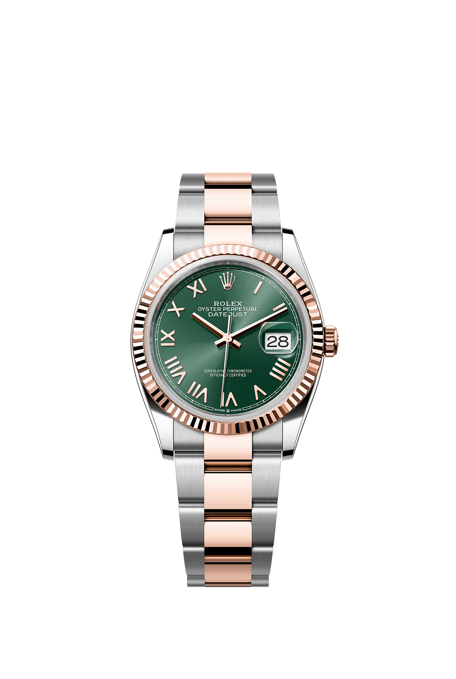 Datejust 36, Oyster, 36 mm, acciaio Oystersteel e oro Everose, Quadrante : Verde menta, Rolex