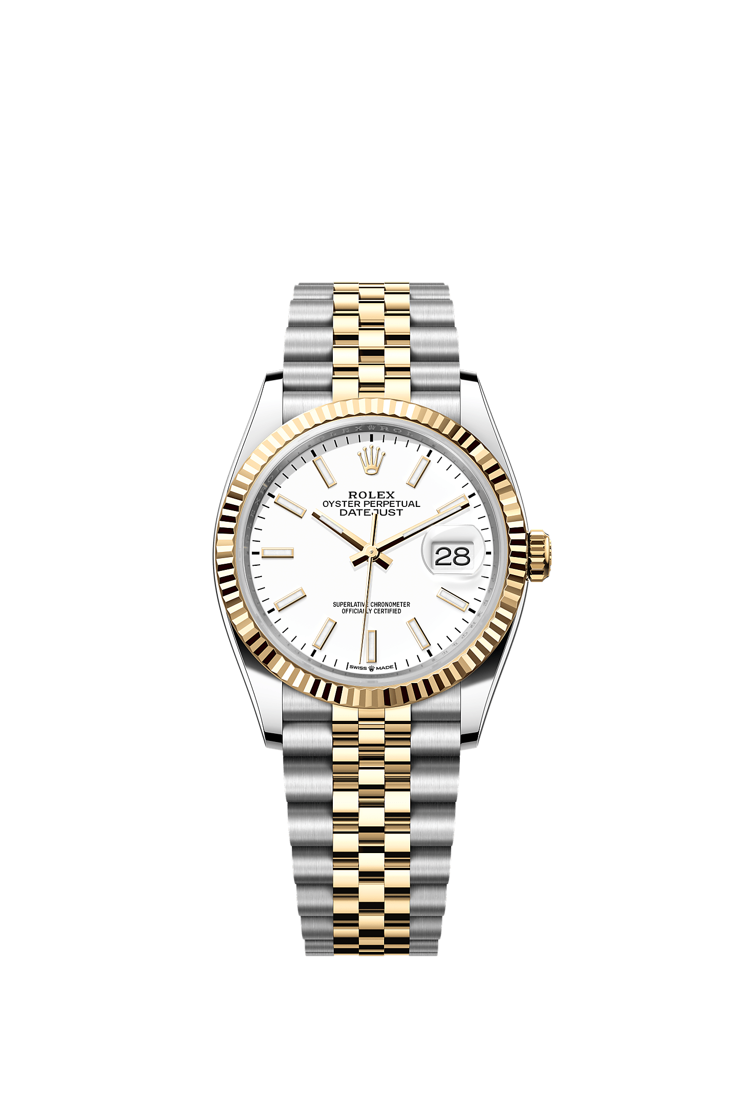 Datejust 36, Oyster, 36 mm, acier Oystersteel et or jaune, Cadran : Blanc, Rolex