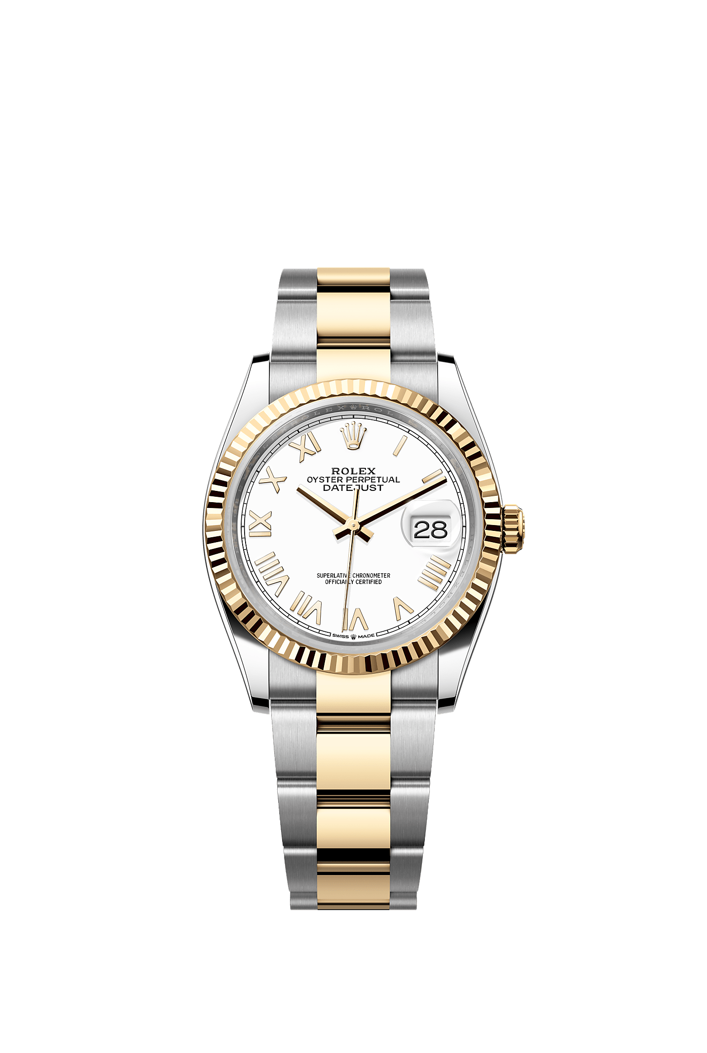 Datejust 36, Oyster, 36 mm, acciaio Oystersteel e oro giallo, Quadrante : Bianco, Rolex