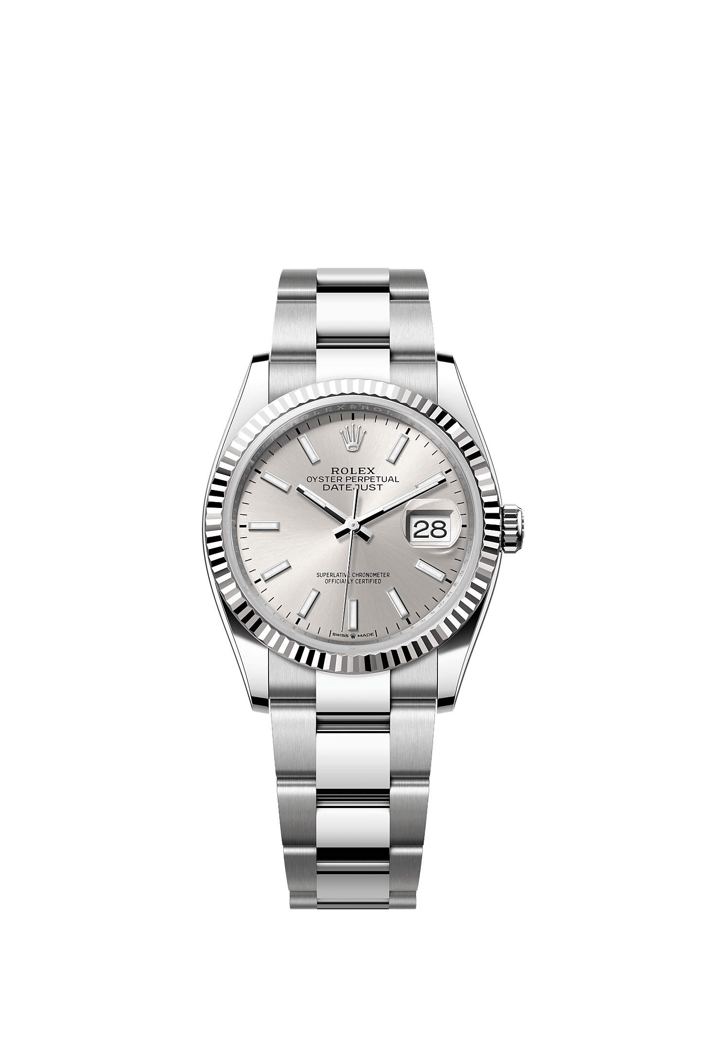 Datejust 36, Oyster, 36 มม., Oystersteel และทองคำขาว, หน้าปัด : สีเงิน, Rolex