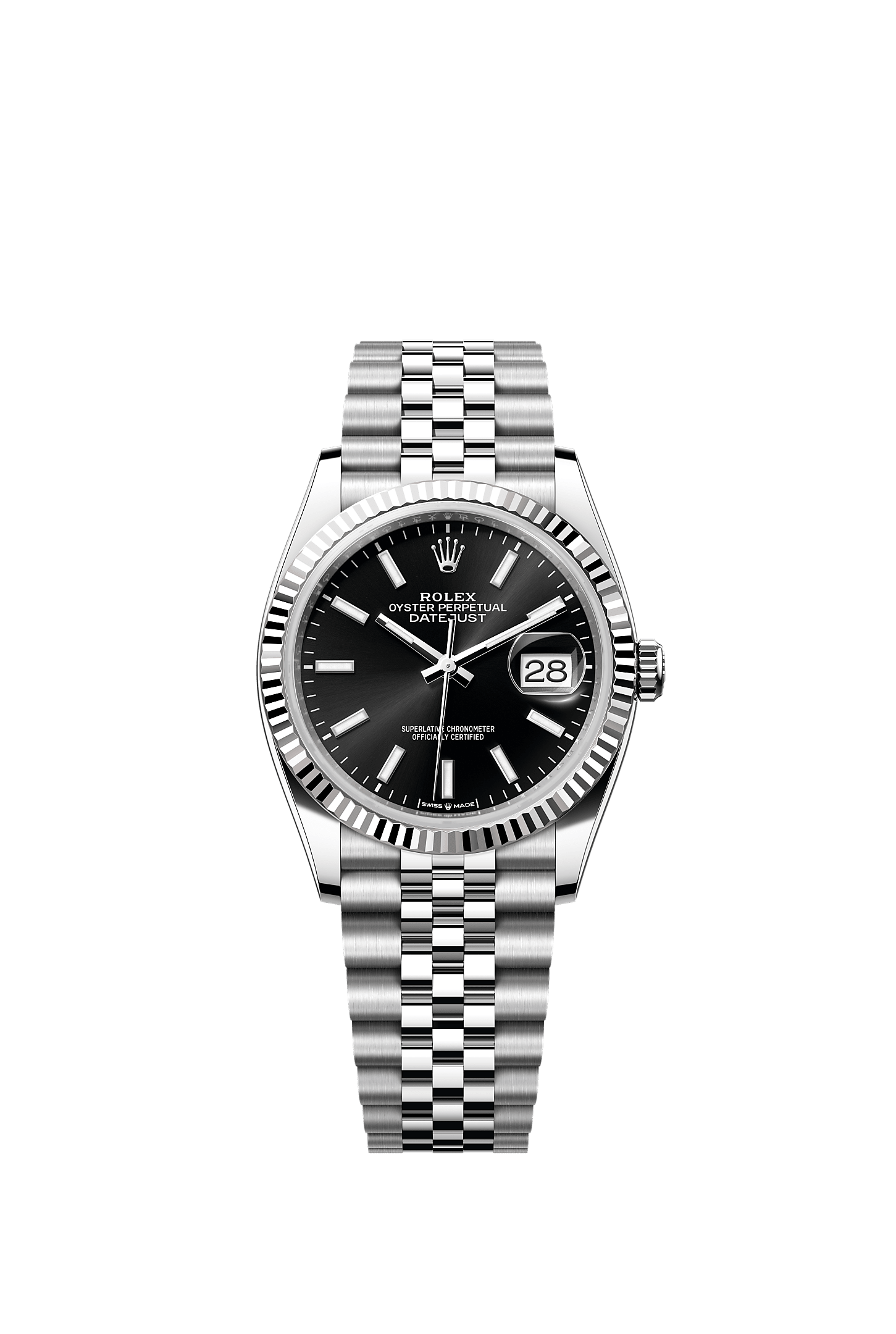 Datejust 36, Oyster, 36 mm, Oystersteel dan emas putih, Permukaan : Hitam terang, Rolex