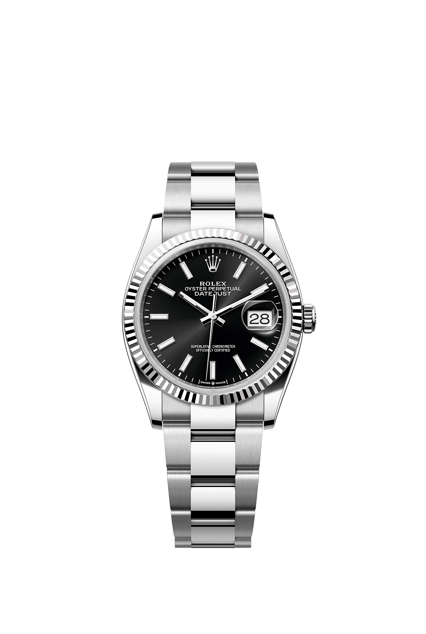 Datejust 36, Oyster, 36 mm, stal Oystersteel i białe złoto, Tarcza : Intensywna czerń, Rolex