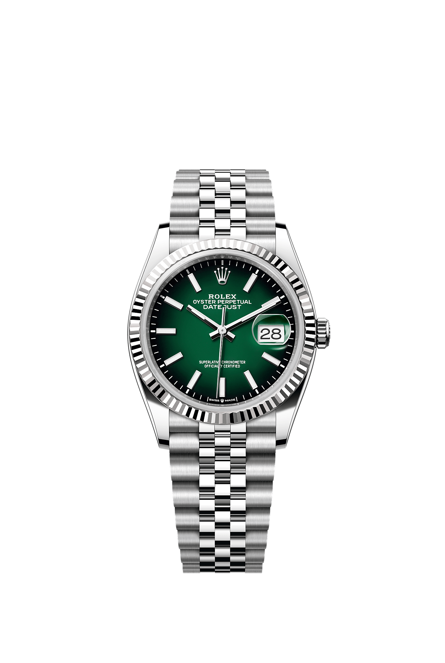 Datejust 36, Oyster, 36 mm, Oystersteel and white gold, Dial : Green ombré, Rolex