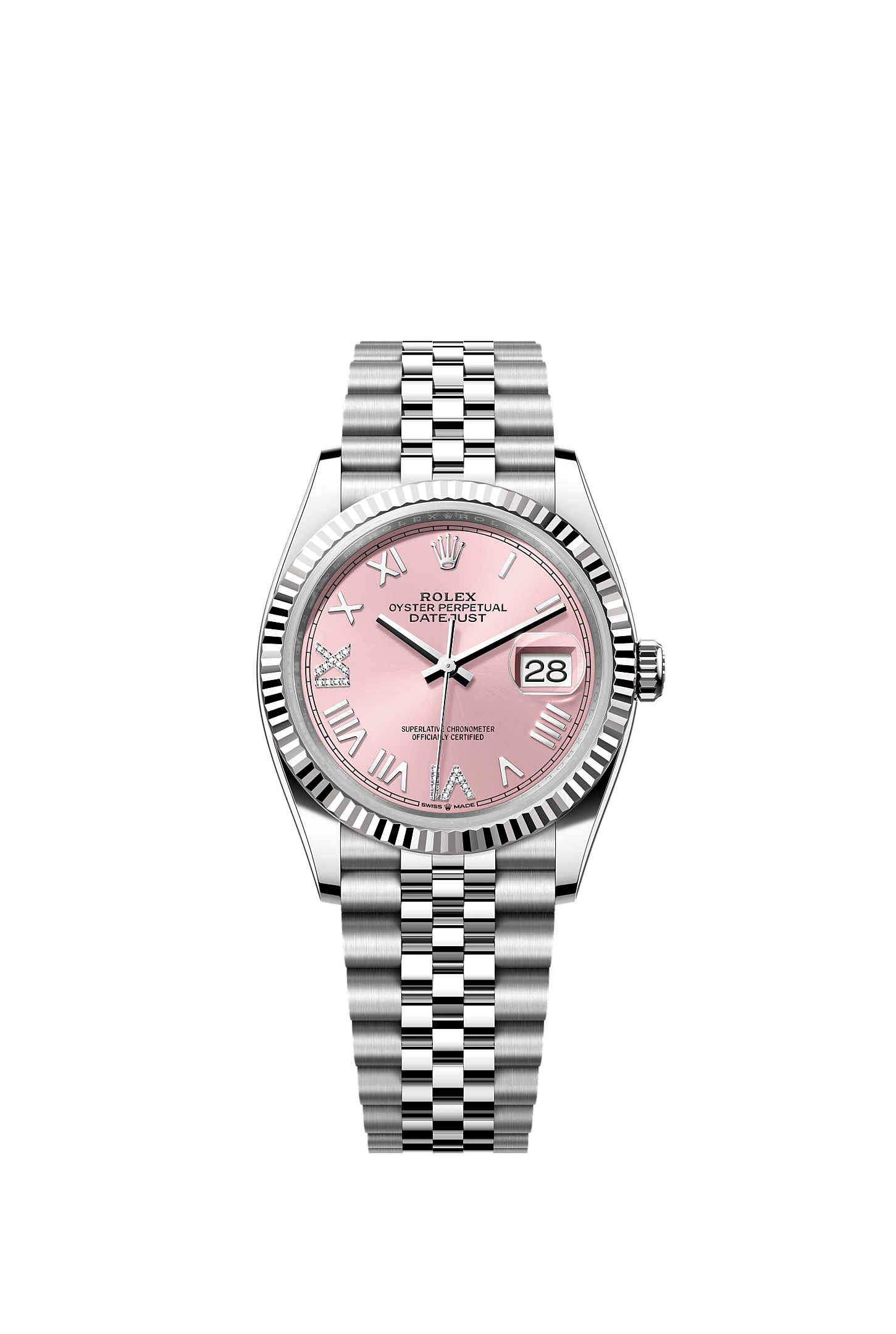 Datejust 36, Oyster, 36 mm, Oystersteel and white gold, Dial : Pink set with diamonds, Rolex