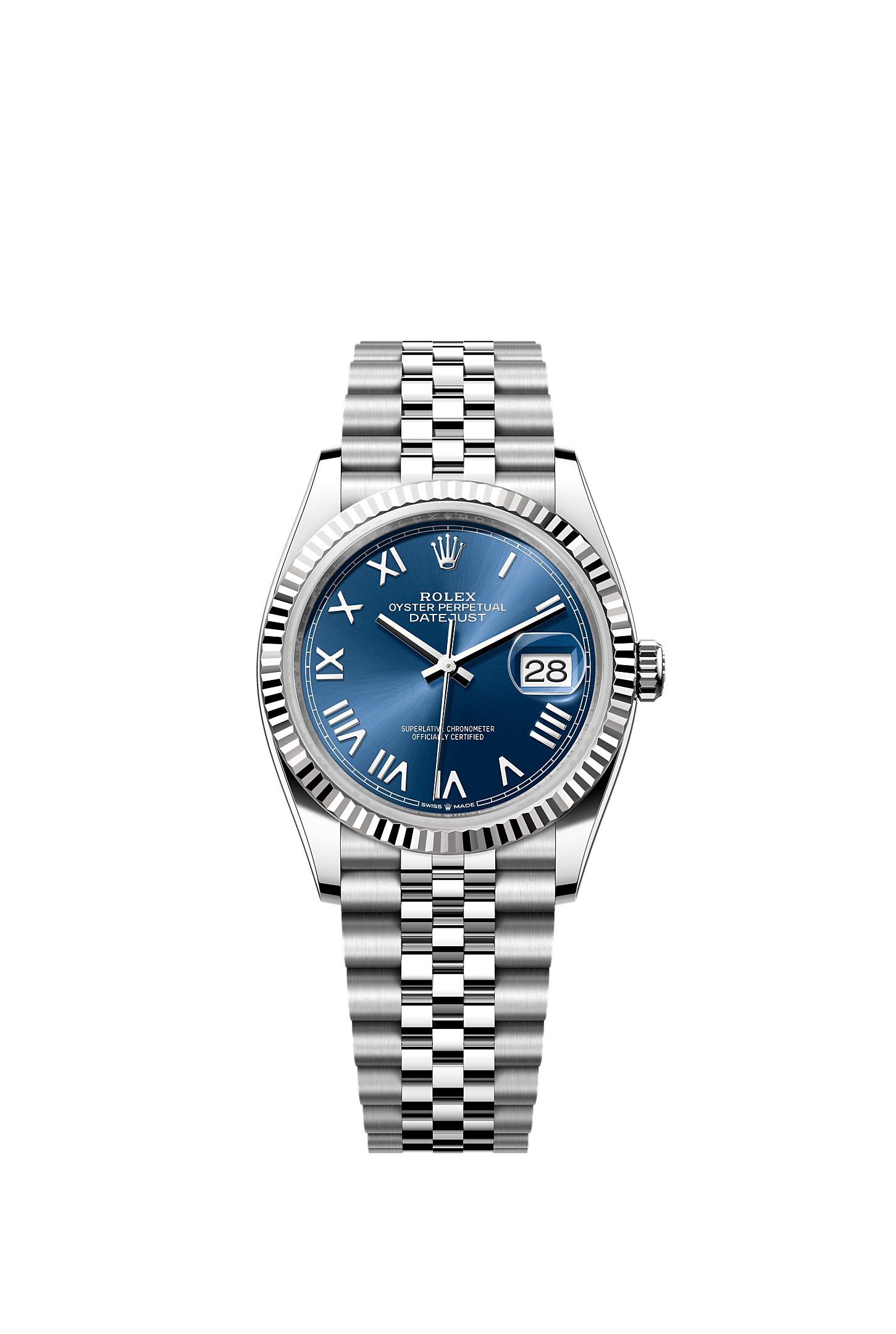 Datejust 36, Oyster, 36 mm, acciaio Oystersteel e oro bianco, Quadrante : Blu vivo, Rolex