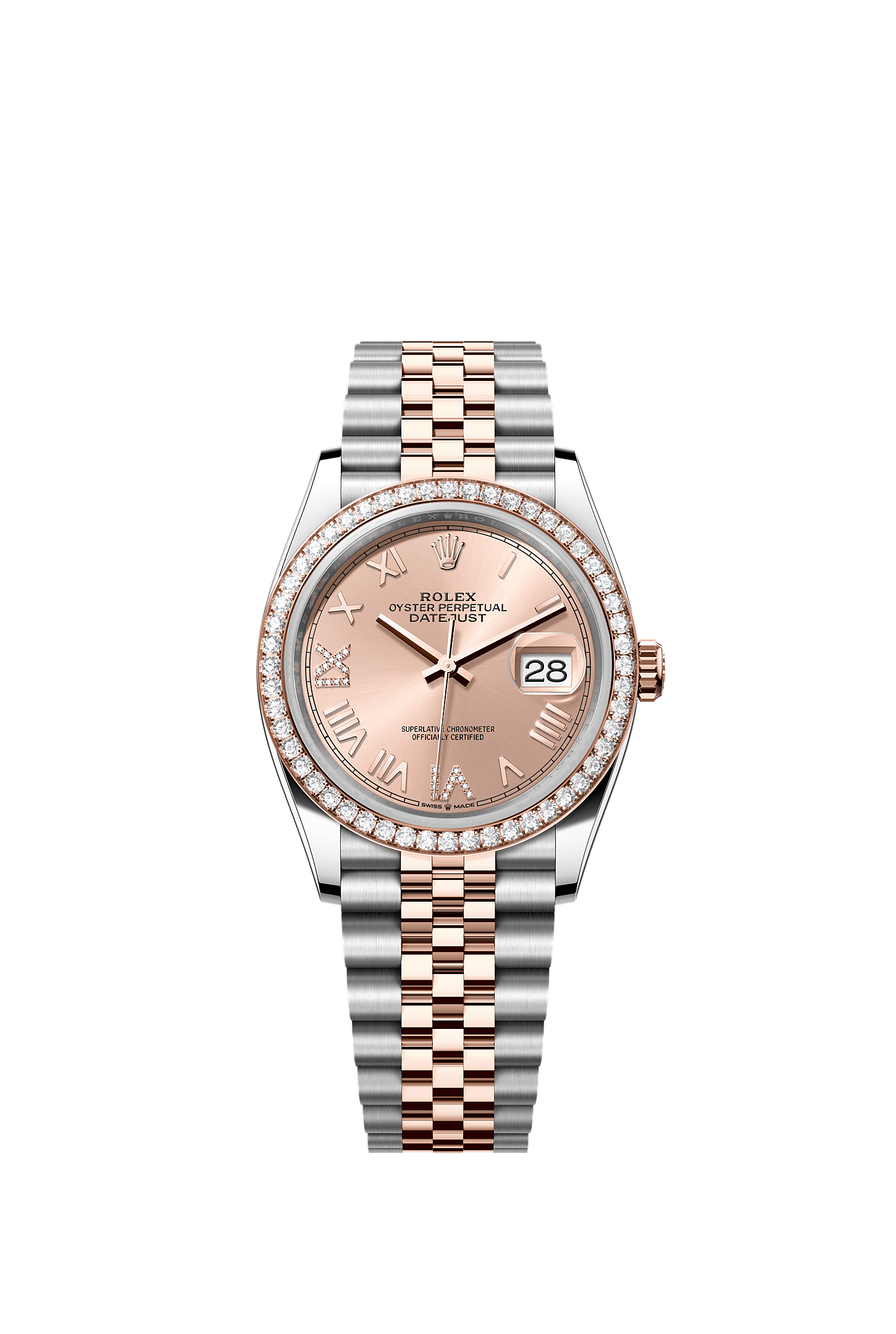 Datejust 36, Oyster, 36 mm, acciaio Oystersteel, oro Everose e diamanti, Quadrante : Color <i>rosé</i> con diamanti, Rolex