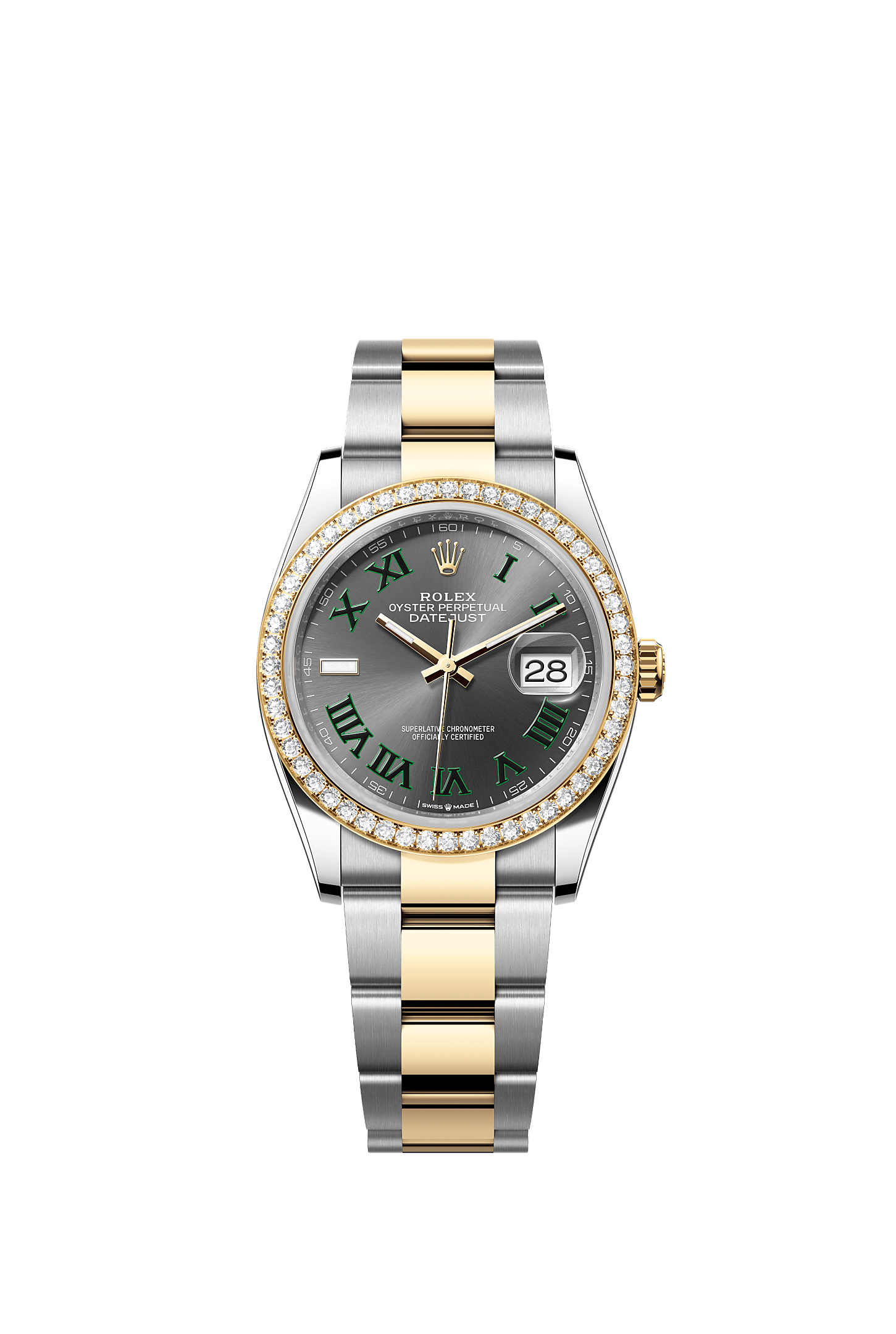 Datejust 36, Oyster, 36 mm, aço Oystersteel, ouro amarelo e diamantes, Dial : Cor de ardósia, Rolex