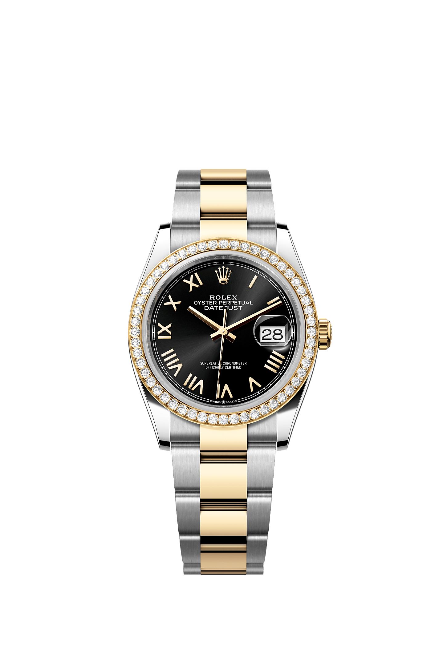 Datejust 36, Oyster, 36 mm, Oystersteel, geelgoud en diamanten, Wijzerplaat : Helderzwart, Rolex