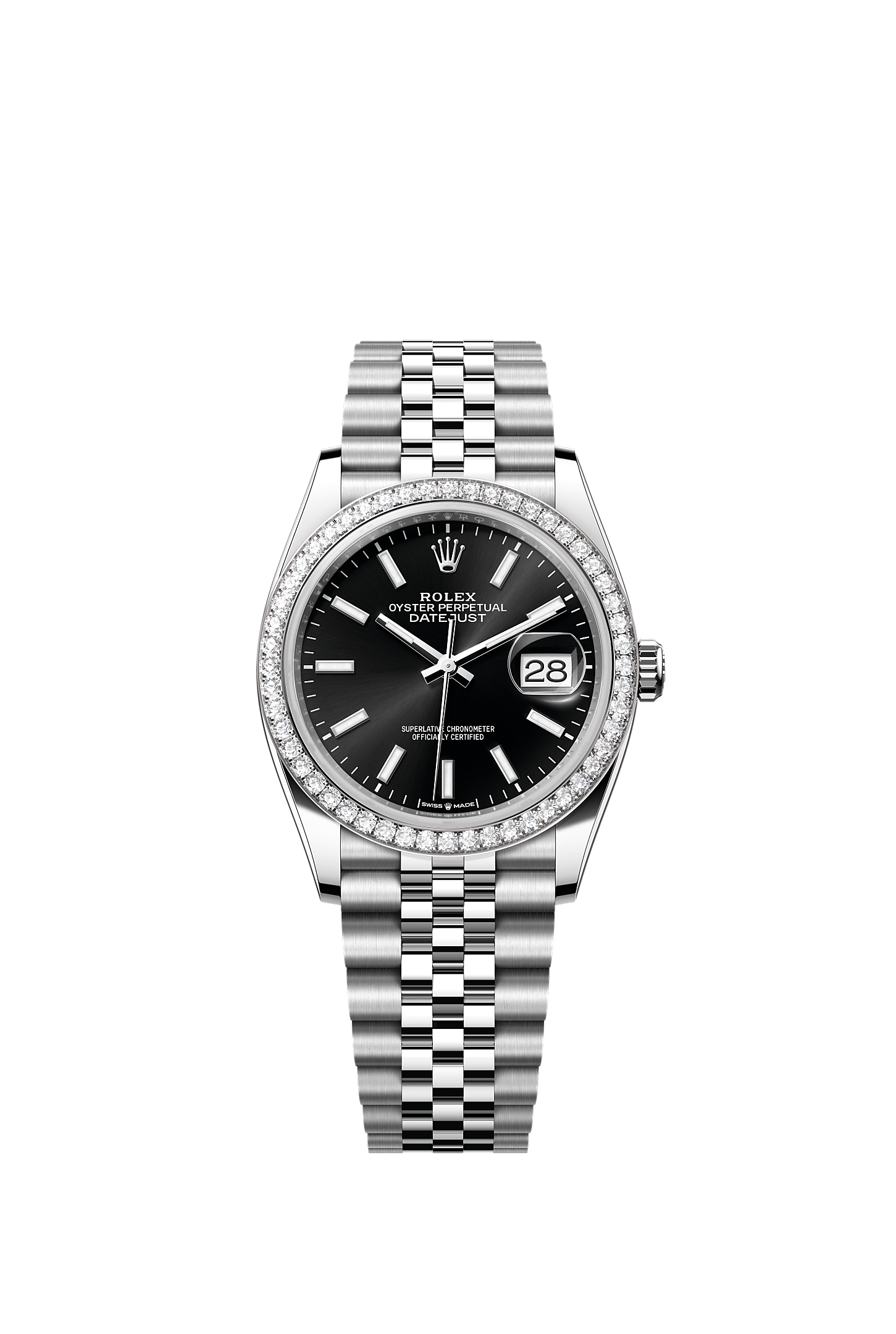 Datejust 36, Oyster, 36 mm, Oystersteel, emas putih dan berlian, Dial : Hitam cerah, Rolex