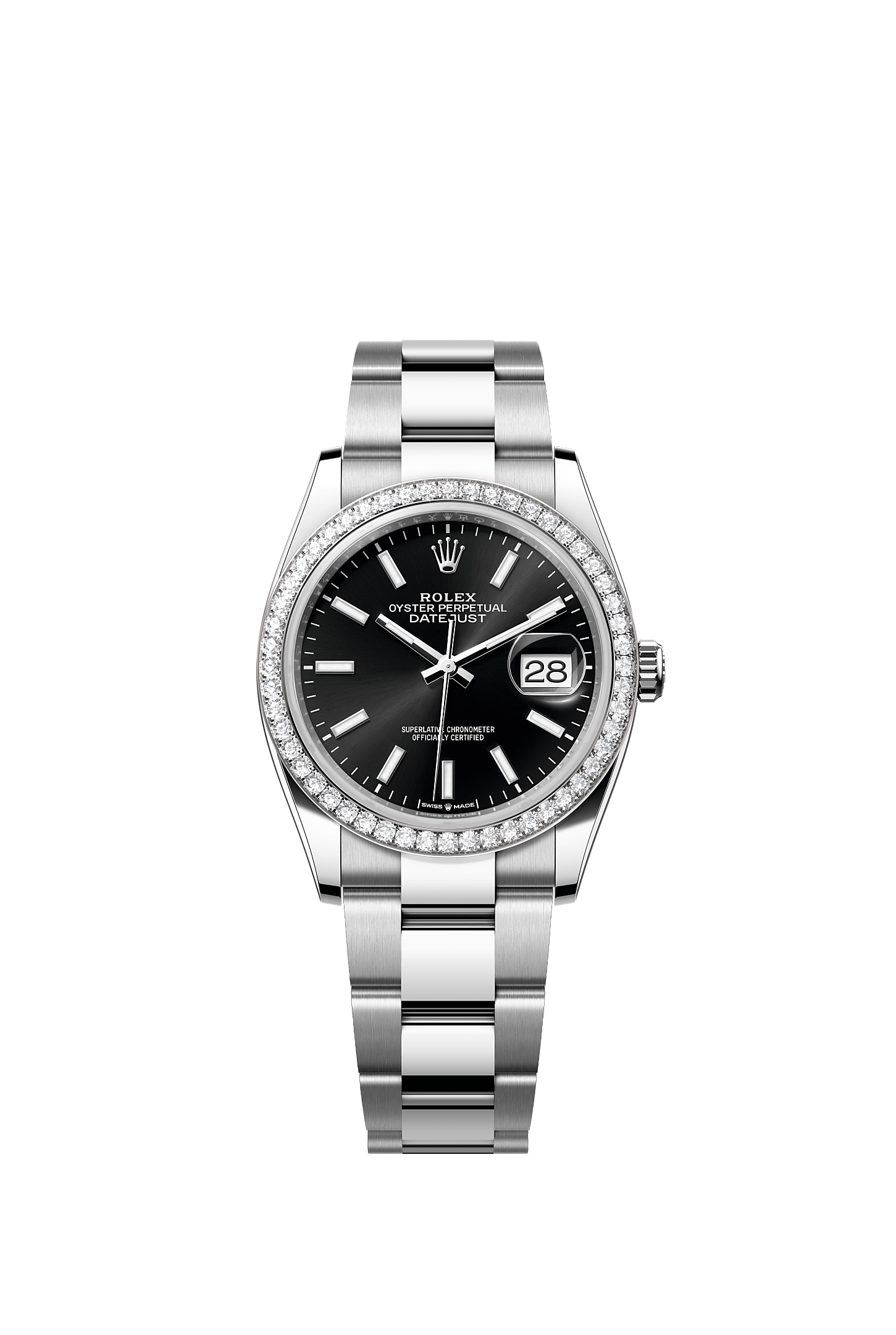 Datejust 36, Oyster, 36 mm, Edelstahl Oystersteel und Weißgold mit Diamanten, Zifferblatt : Strahlend schwarz, Rolex