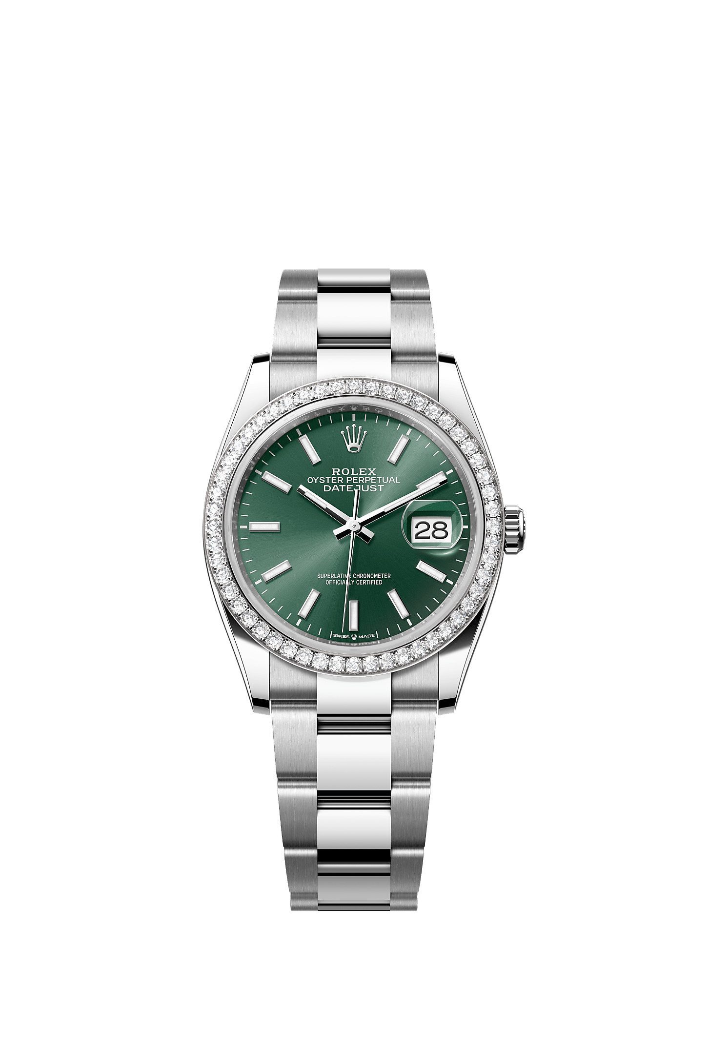 Datejust 36, Oyster, 36 mm, Oystersteel, white gold and diamonds, Dial : Mint green, Rolex