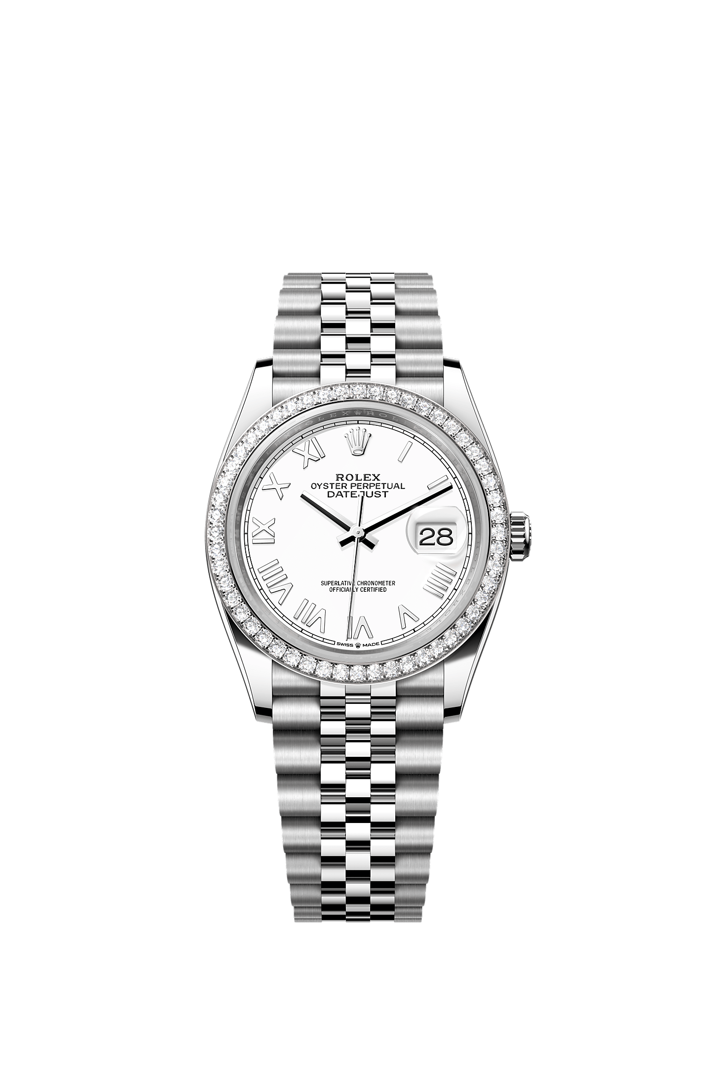 Datejust 36, Oyster, 36 mm, Oystersteel, witgoud en diamanten, Wijzerplaat : Wit, Rolex
