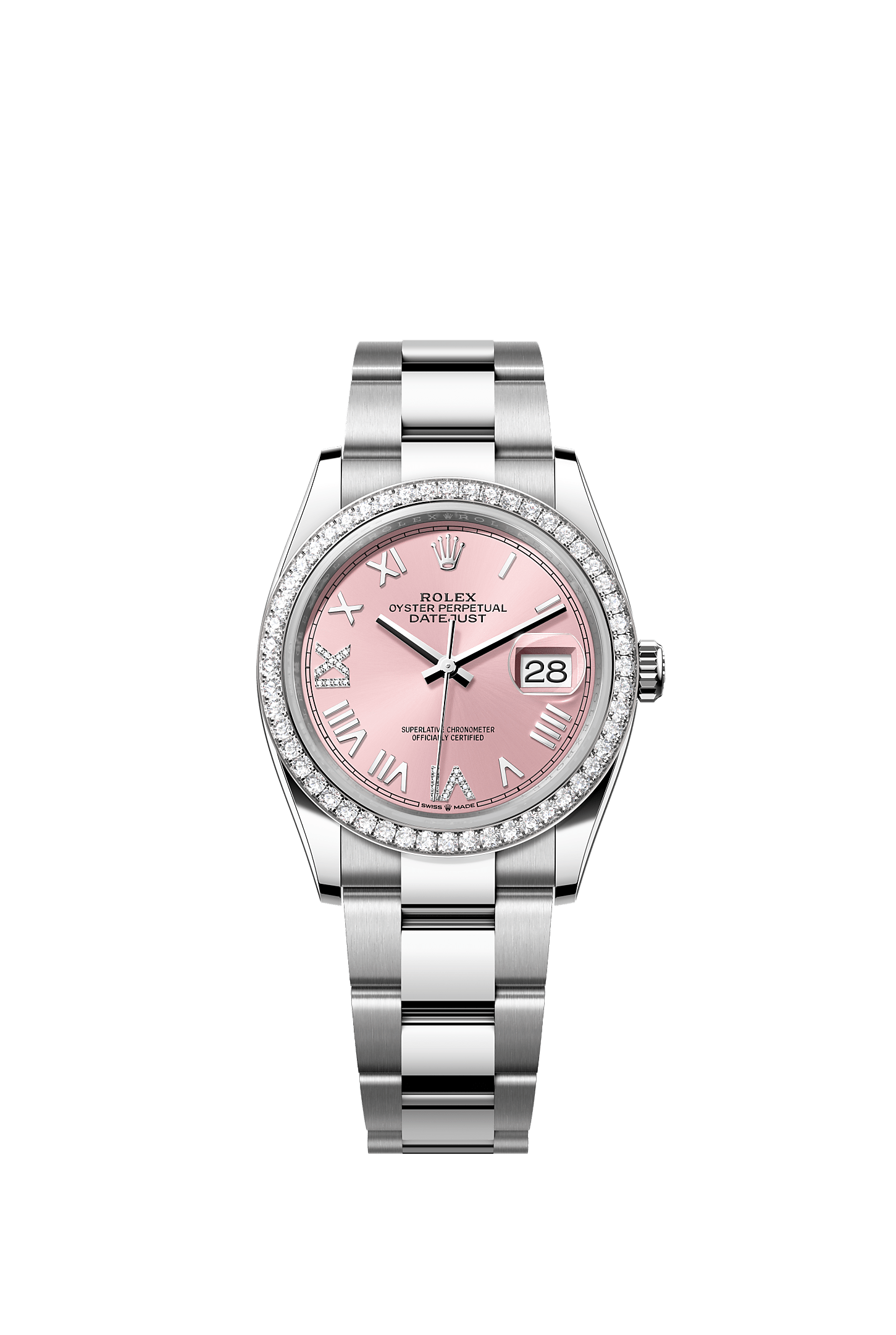 Datejust 36, Oyster, 36 mm, Oystersteel, white gold and diamonds, Dial : Pink set with diamonds, Rolex