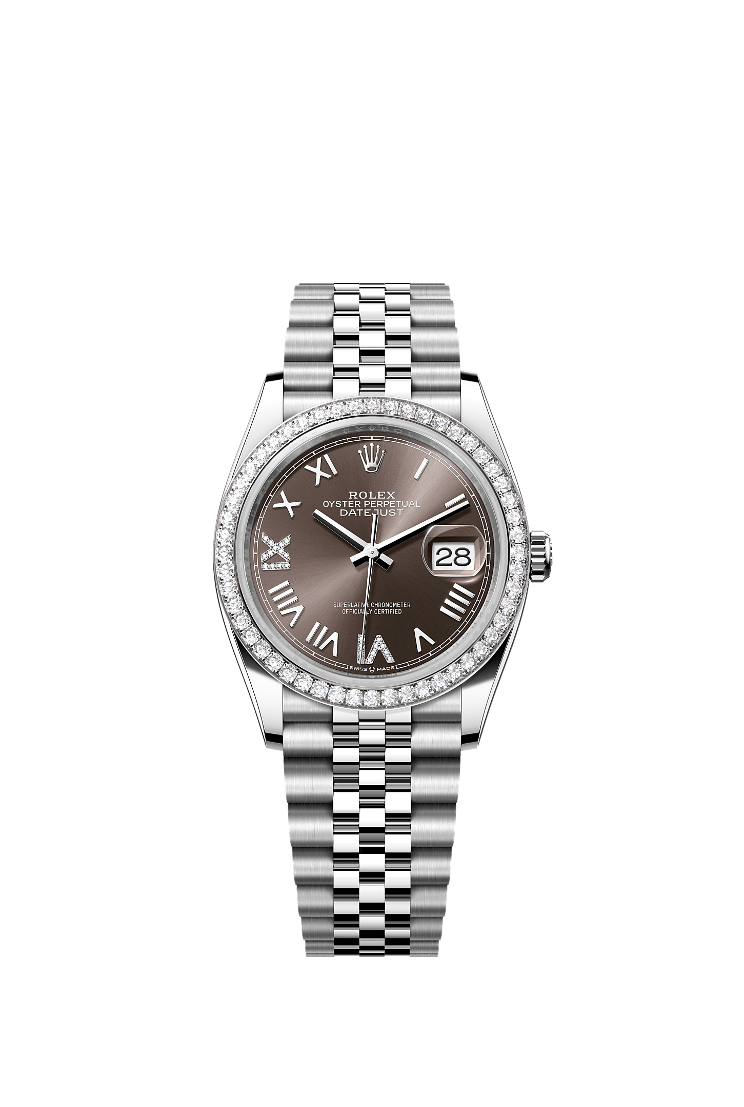 Datejust 36, Oyster, 36 mm, Edelstahl Oystersteel und Weißgold mit Diamanten, Zifferblatt : Dark grey mit Diamanten, Rolex