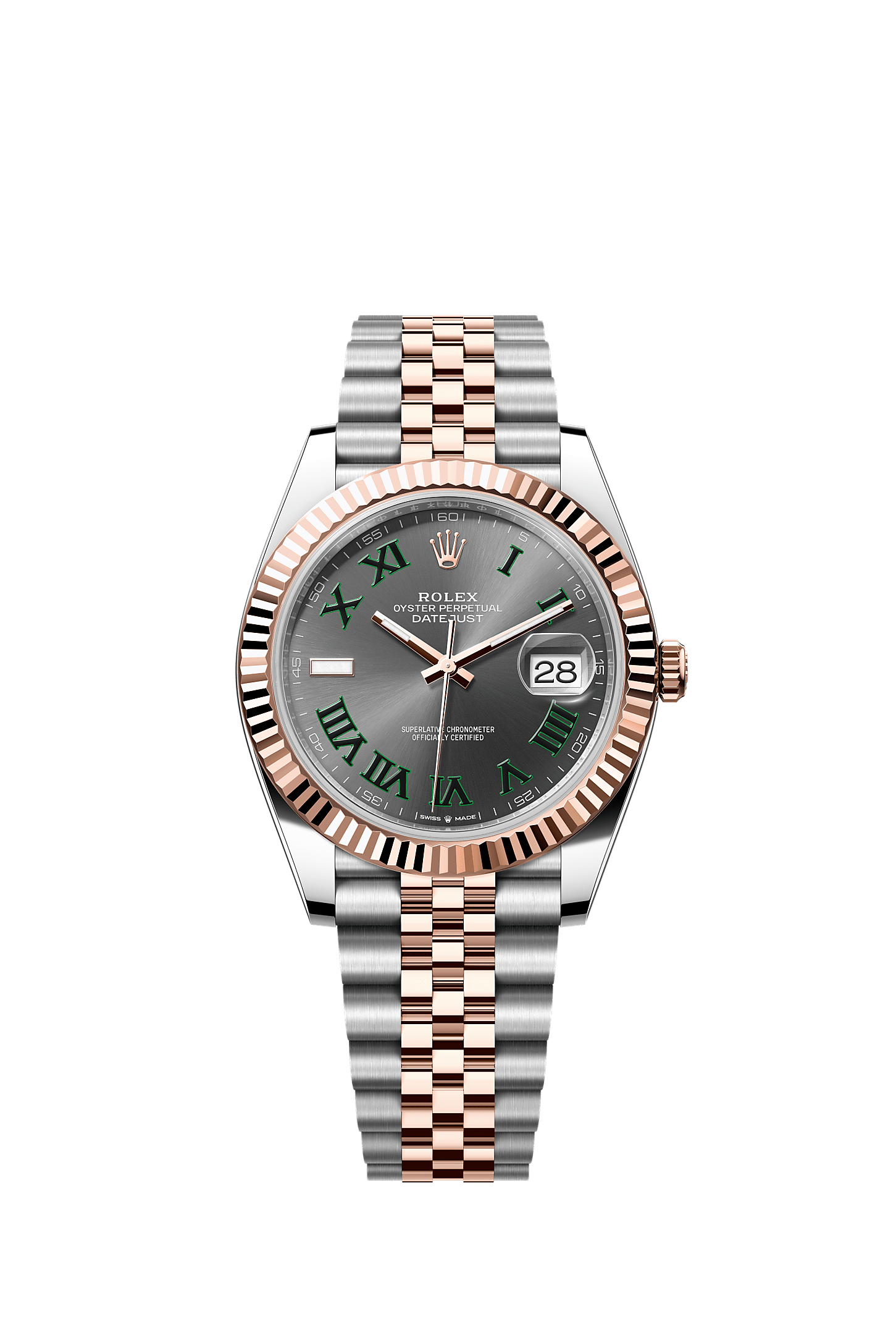 Datejust 41, Oyster, 41 มม., Oystersteel และเอเวอร์โรสโกลด์, หน้าปัด : สีเทาอมน้ำเงิน, Rolex
