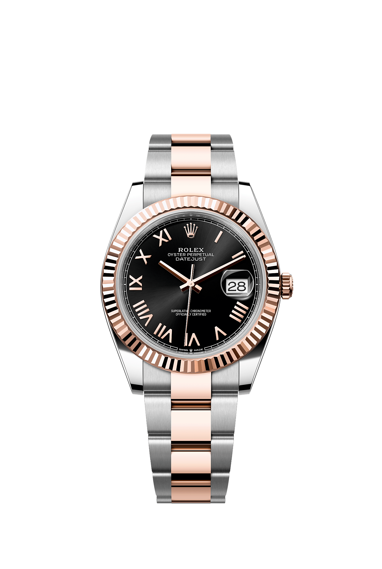 Datejust 41, Oyster, 41 mm, acier Oystersteel et or Everose, Cadran : Noir vif, Rolex