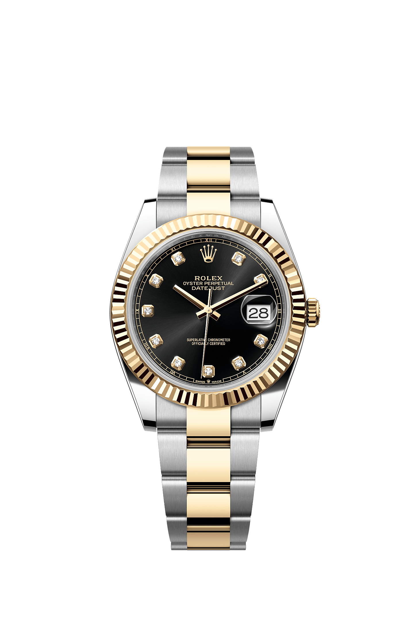 Datejust 41, Oyster, 41 mm, stal Oystersteel i żółte złoto, Tarcza : Intensywnie czarna, wysadzana brylantami, Rolex