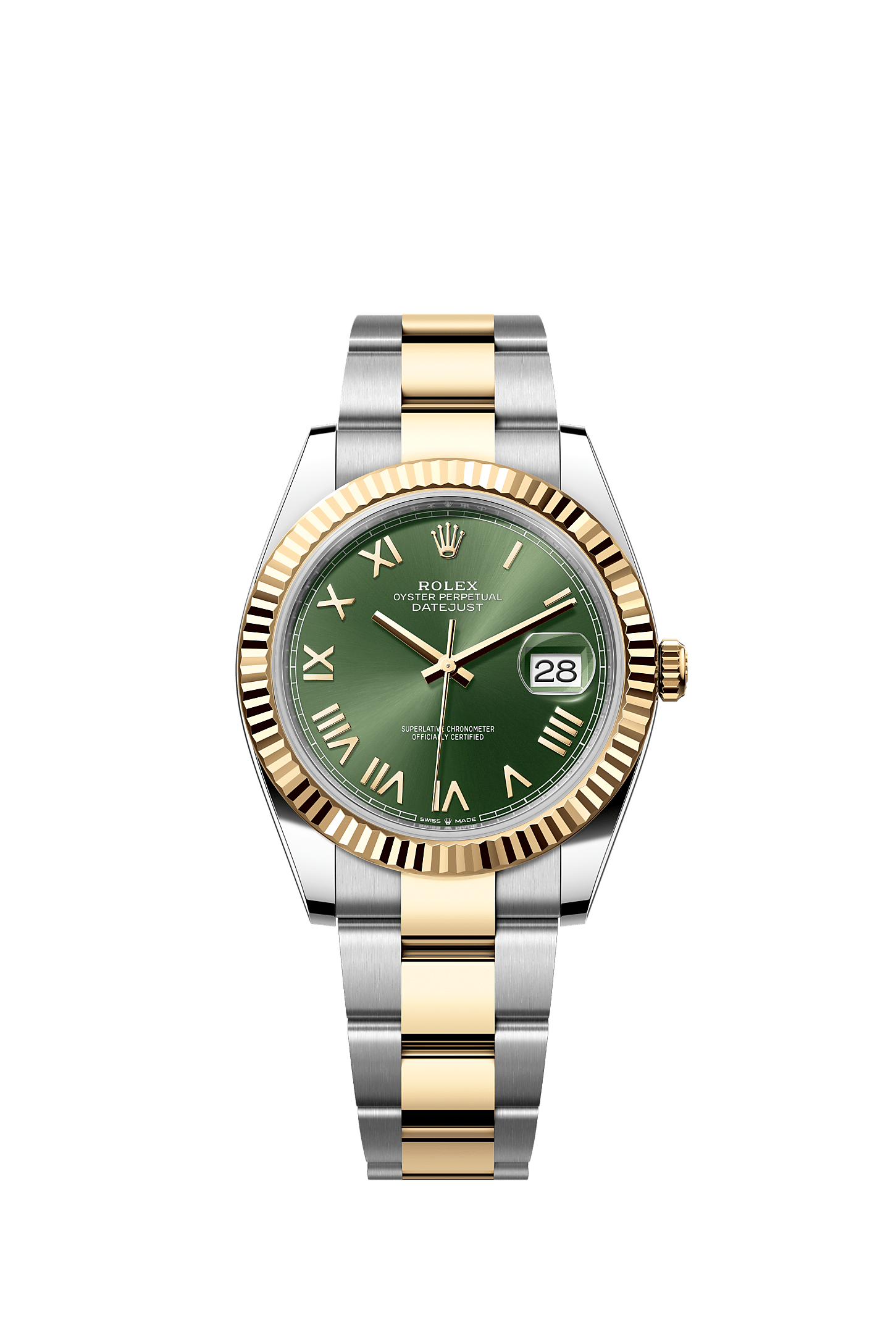Datejust 41, Oyster, 41 mm, acero Oystersteel y oro amarillo, Esfera : Verde oliva, Rolex