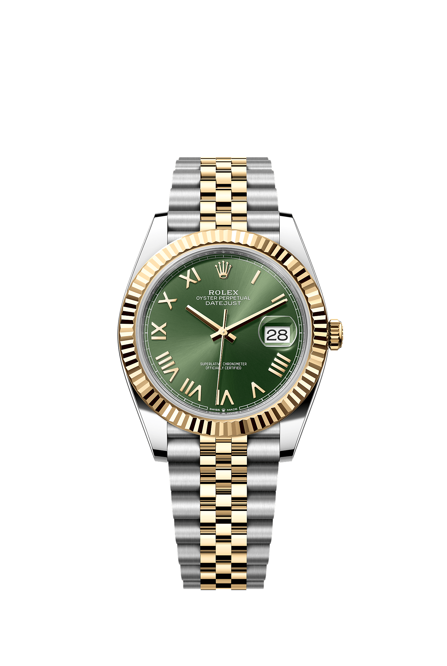 Datejust 41, Oyster, 41 mm, acciaio Oystersteel e oro giallo, Quadrante : Verde oliva, Rolex