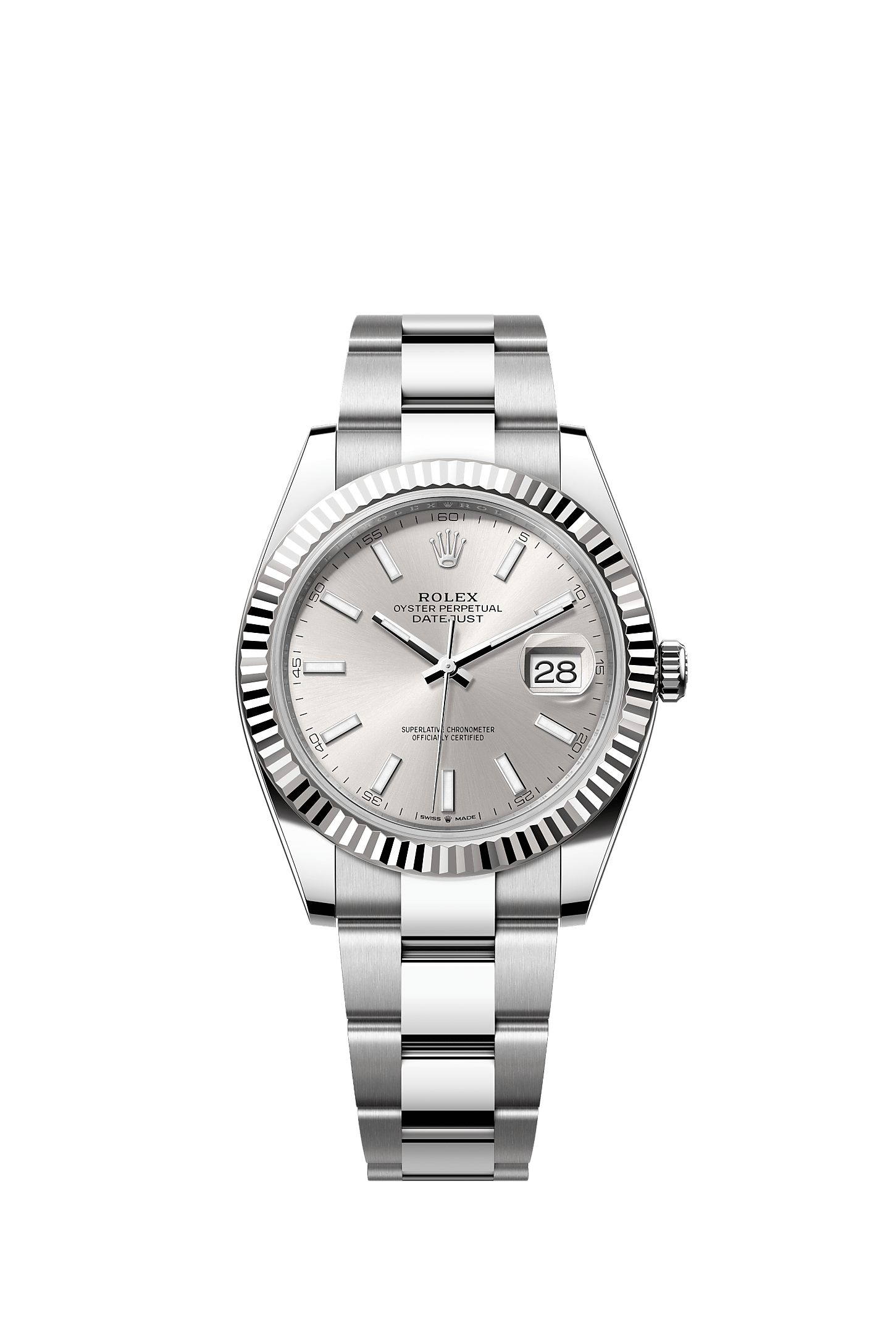 Datejust 41, Oyster, 41 mm, aço Oystersteel e ouro branco, Mostrador : Prateado, Rolex