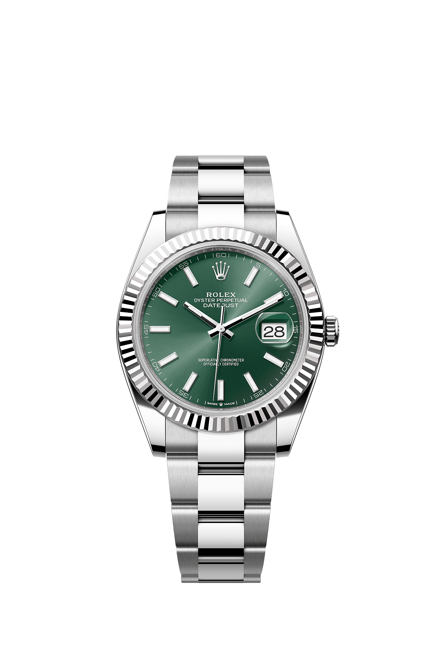 Datejust 41, Oyster, 41 mm, Oystersteel en witgoud, Wijzerplaat : Mintgroen, Rolex