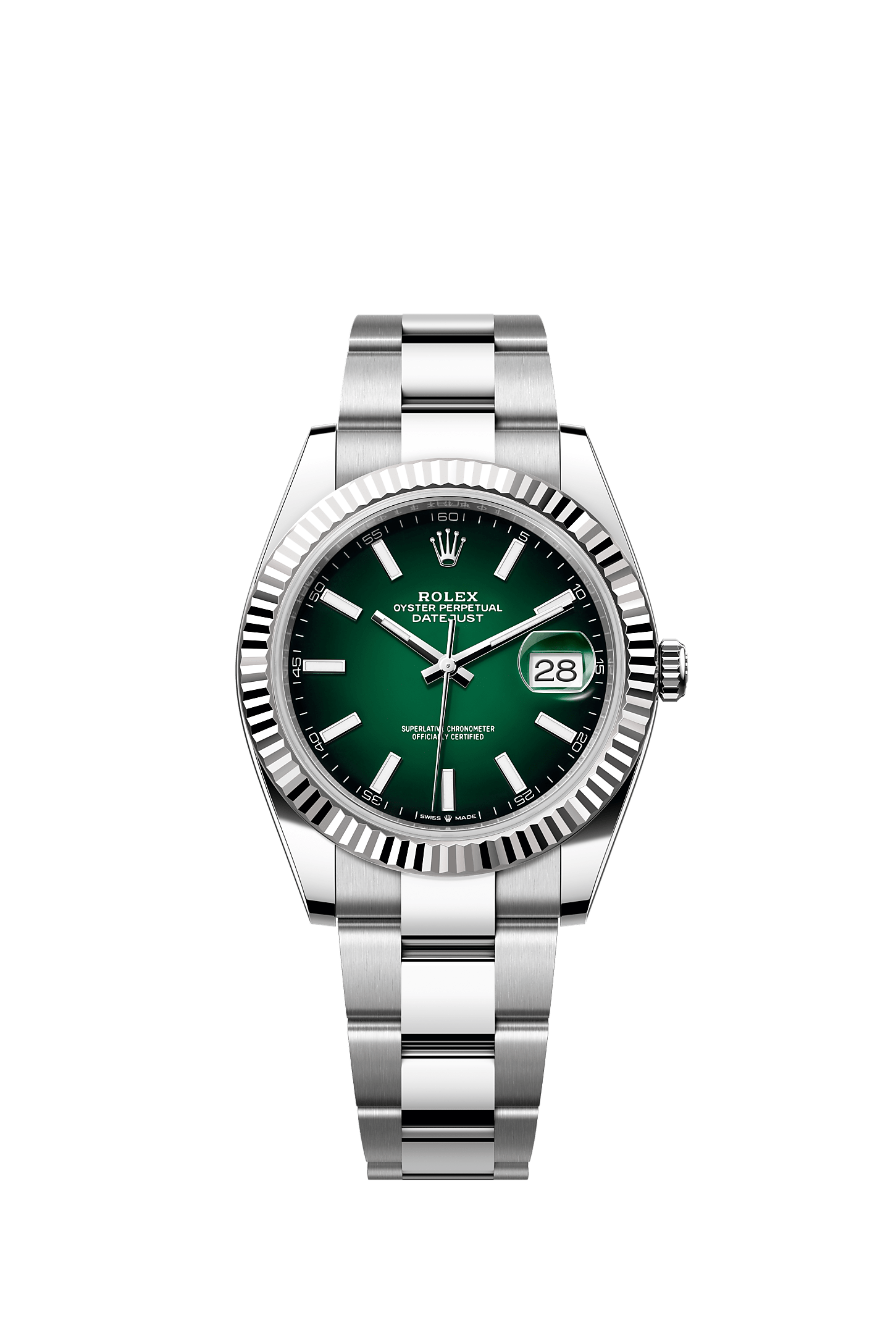 Datejust 41, Oyster, 41 mm, acciaio Oystersteel e oro bianco, Quadrante : Verde <i>ombré</i>, Rolex