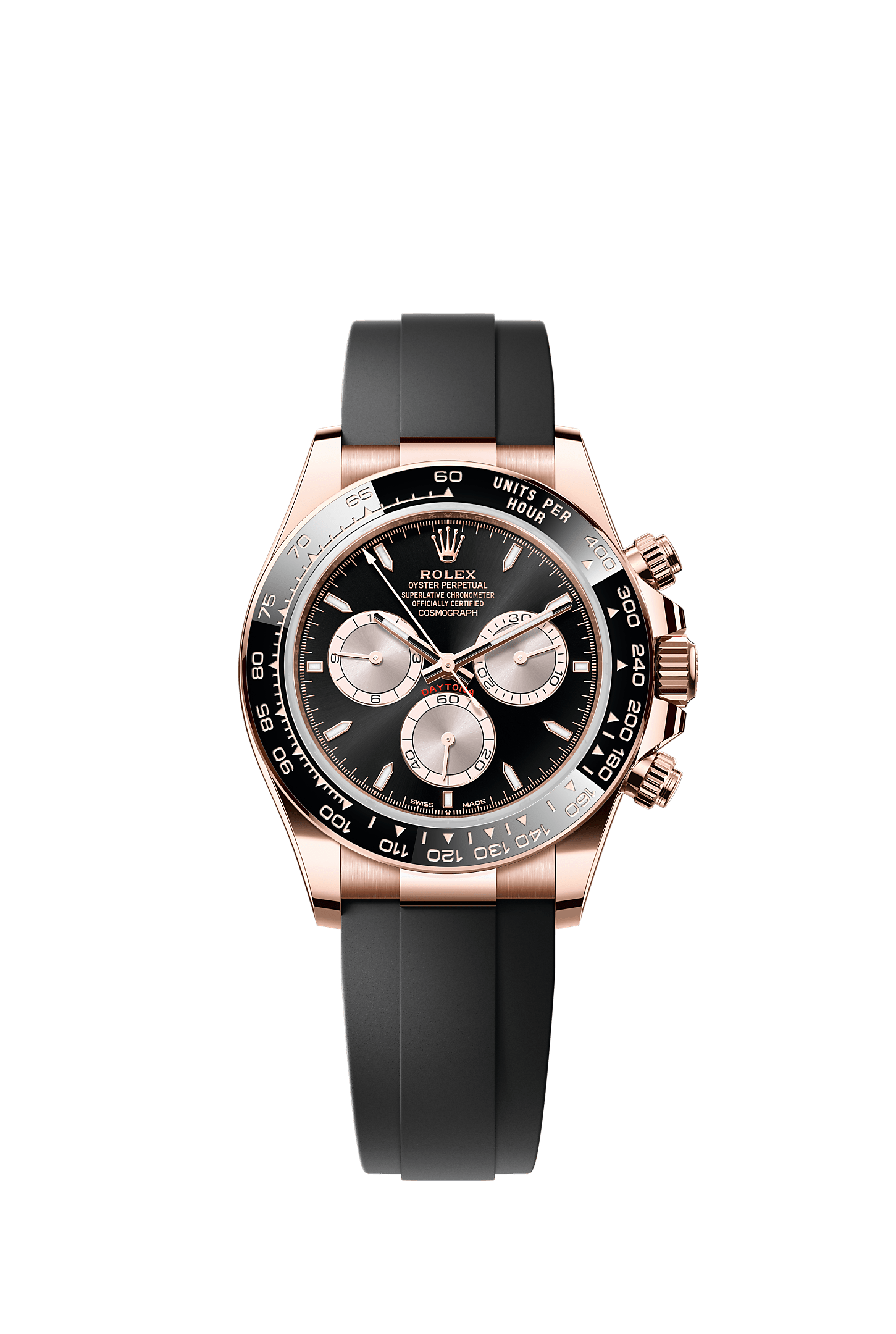 Cosmograph Daytona, Oyster, 40 mm, Everose gold, Dial : Bright black and Sundust, Rolex