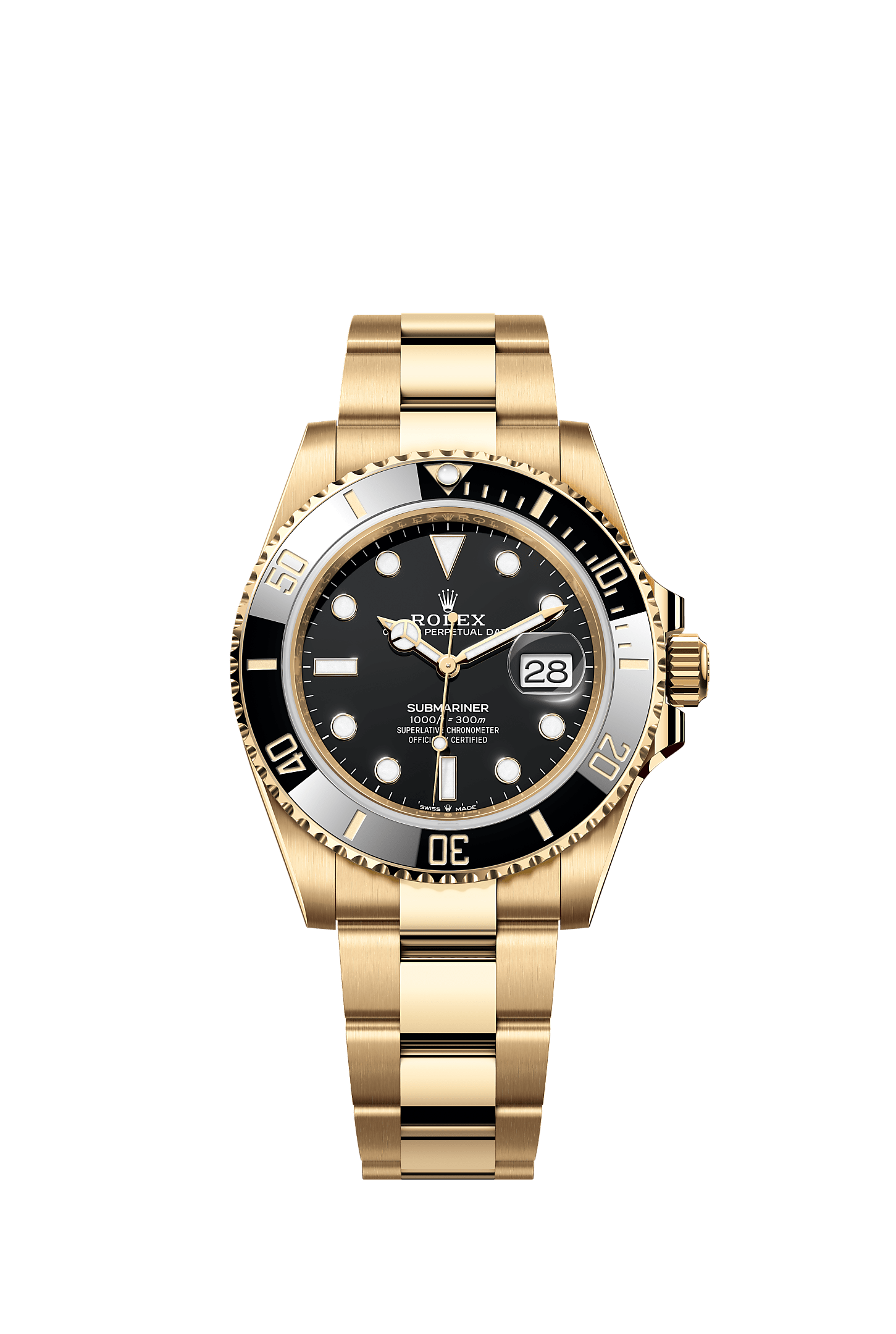 Submariner Date, 蠔式，41毫米，黃金, 錶面 : 黑色, Rolex