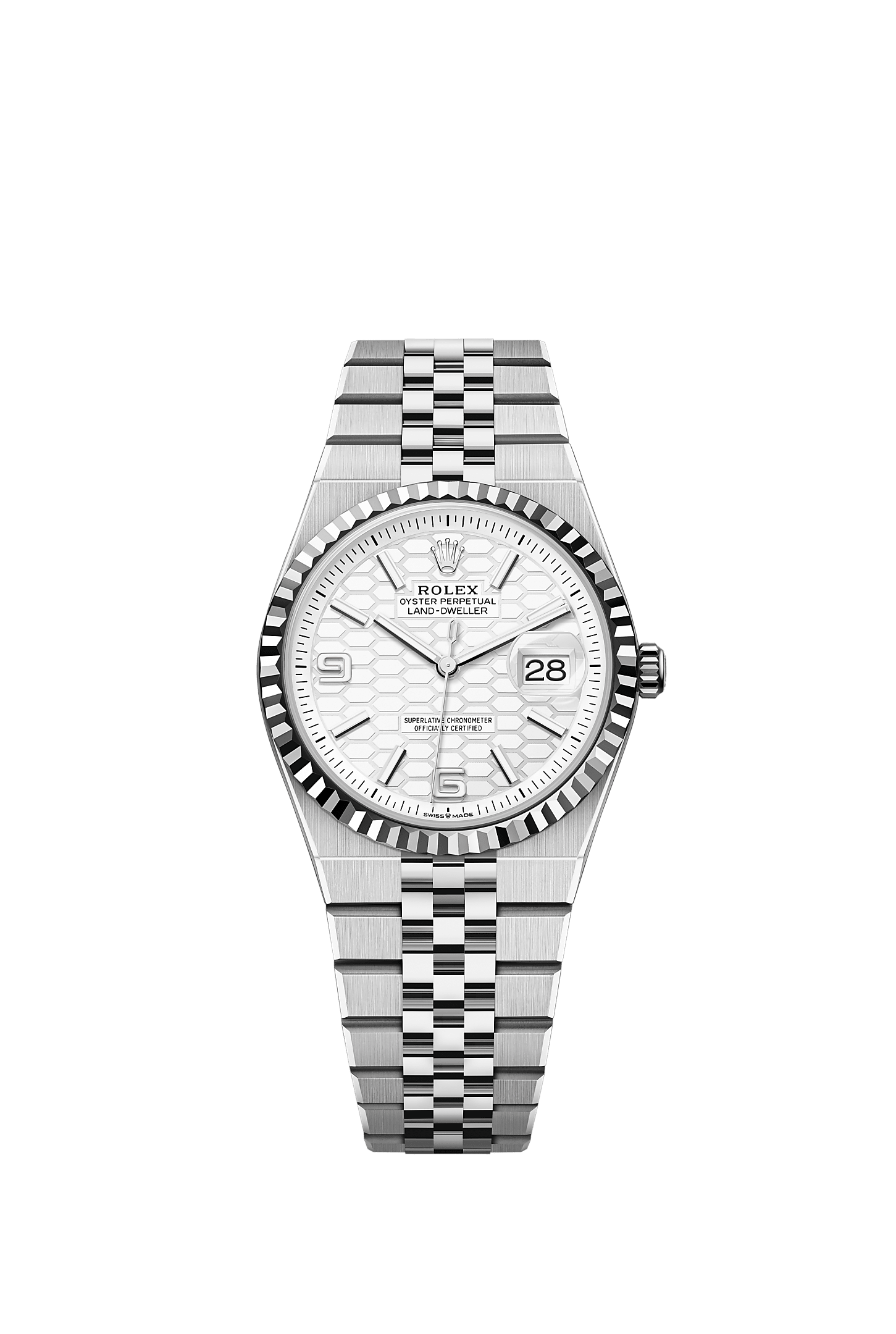 Land-Dweller 36, Oyster, 36 mm, Oystersteel and white gold, Dial : Intense white, honeycomb motif, Rolex