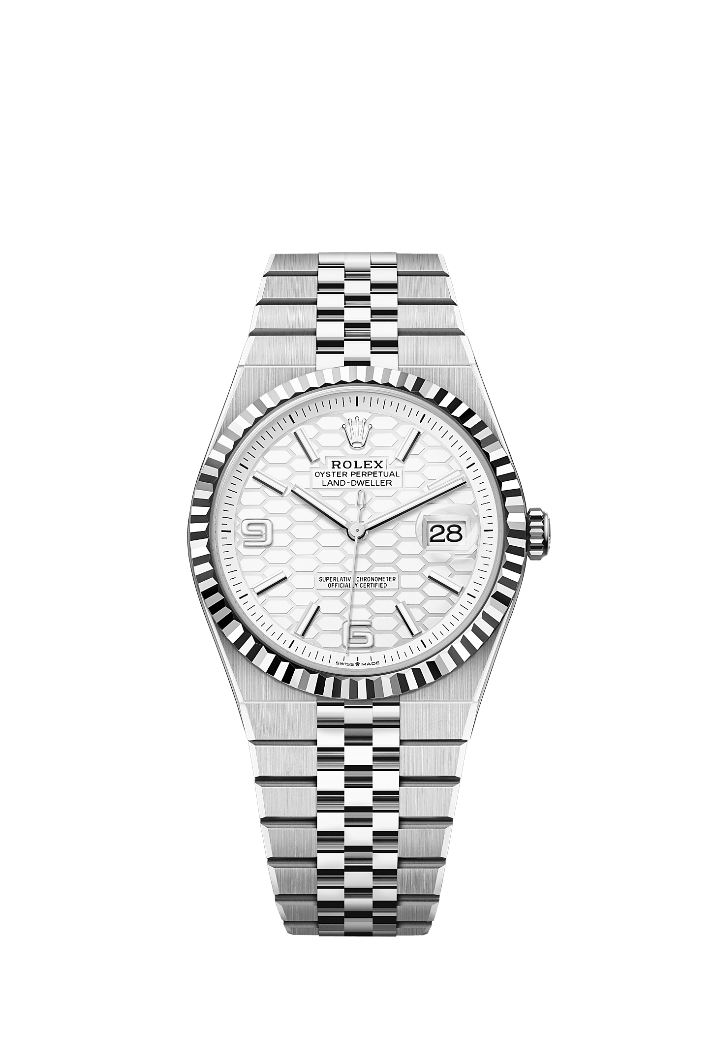 Land-Dweller 40, Oyster, 40 mm, Oystersteel and white gold, Dial : Intense white, honeycomb motif, Rolex