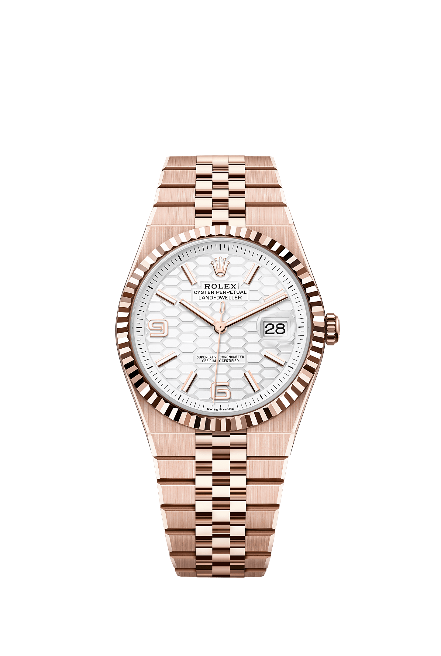 Land-Dweller 40, Oyster, 40 mm, Everose gold, Dial : Intense white, honeycomb motif, Rolex