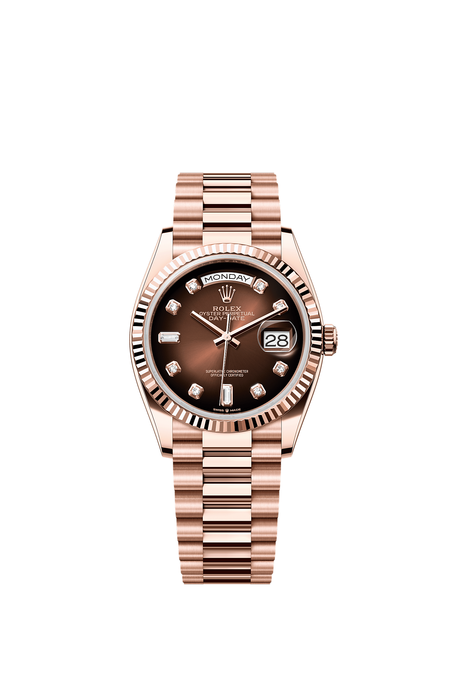 Day-Date 36, اویستر، ٣۶ میلیمتری، طلای اِوررُز, صفحه‌ : قهوهای سایه روشن الماسنشان, Rolex