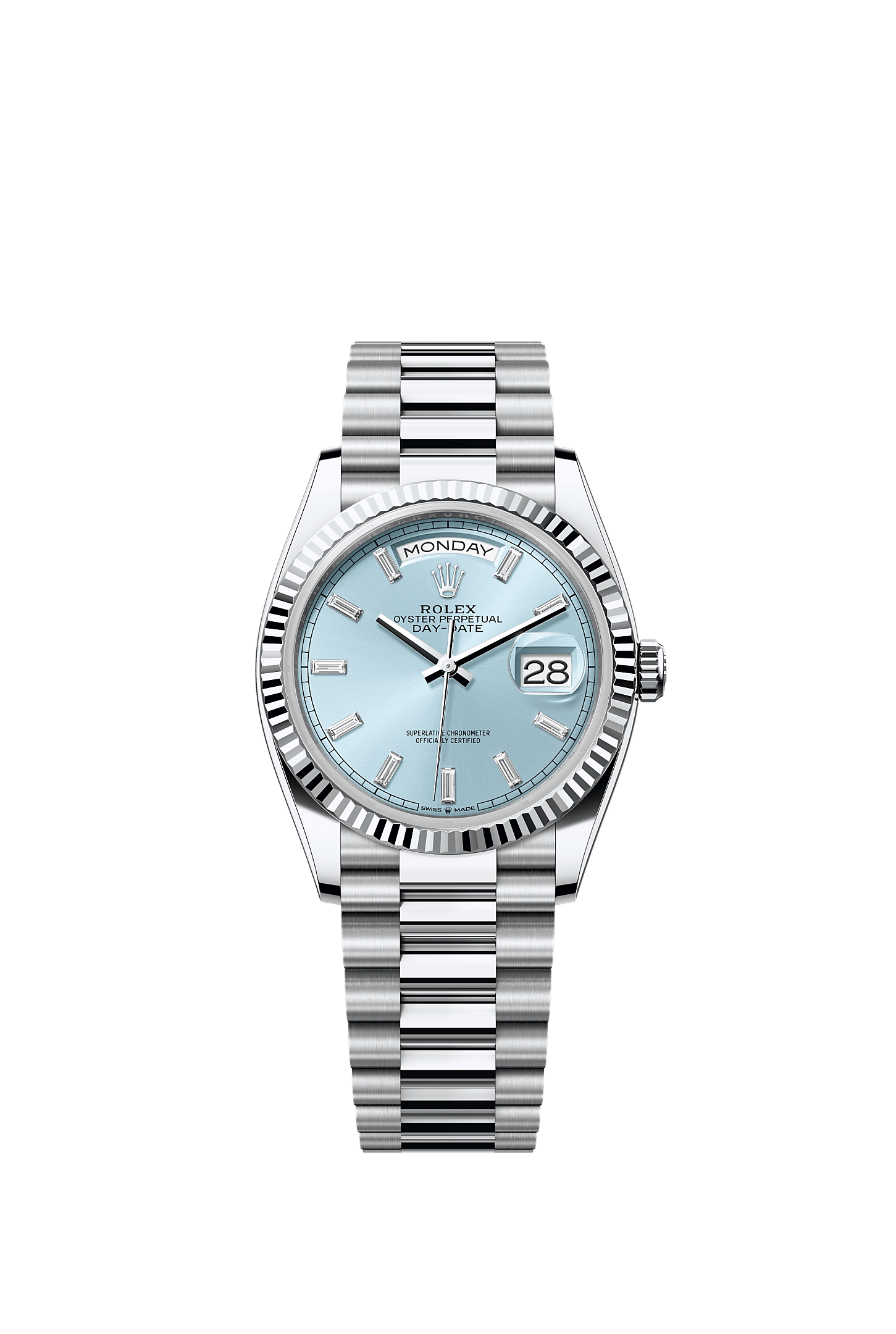 Day-Date 36, Oyster, 36 mm, platina, undefined : Azul glacial cravejado de diamantes, Rolex